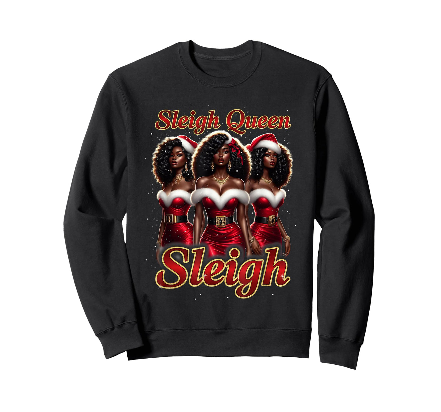 Sleigh Queen Christmas African American Melanin Afro T-Shirt