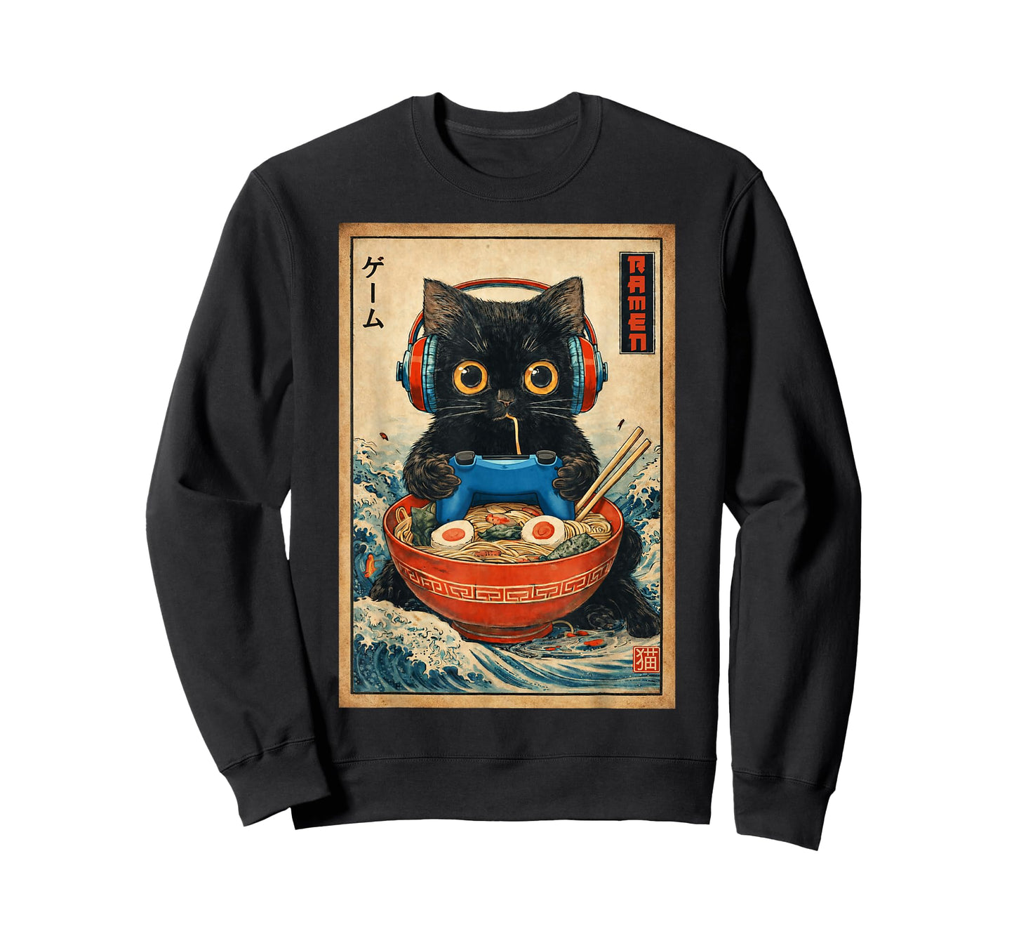 Cat Ramen Japanese Funny Graphic Tees Kawaii Cat Anime Gifts T-Shirt
