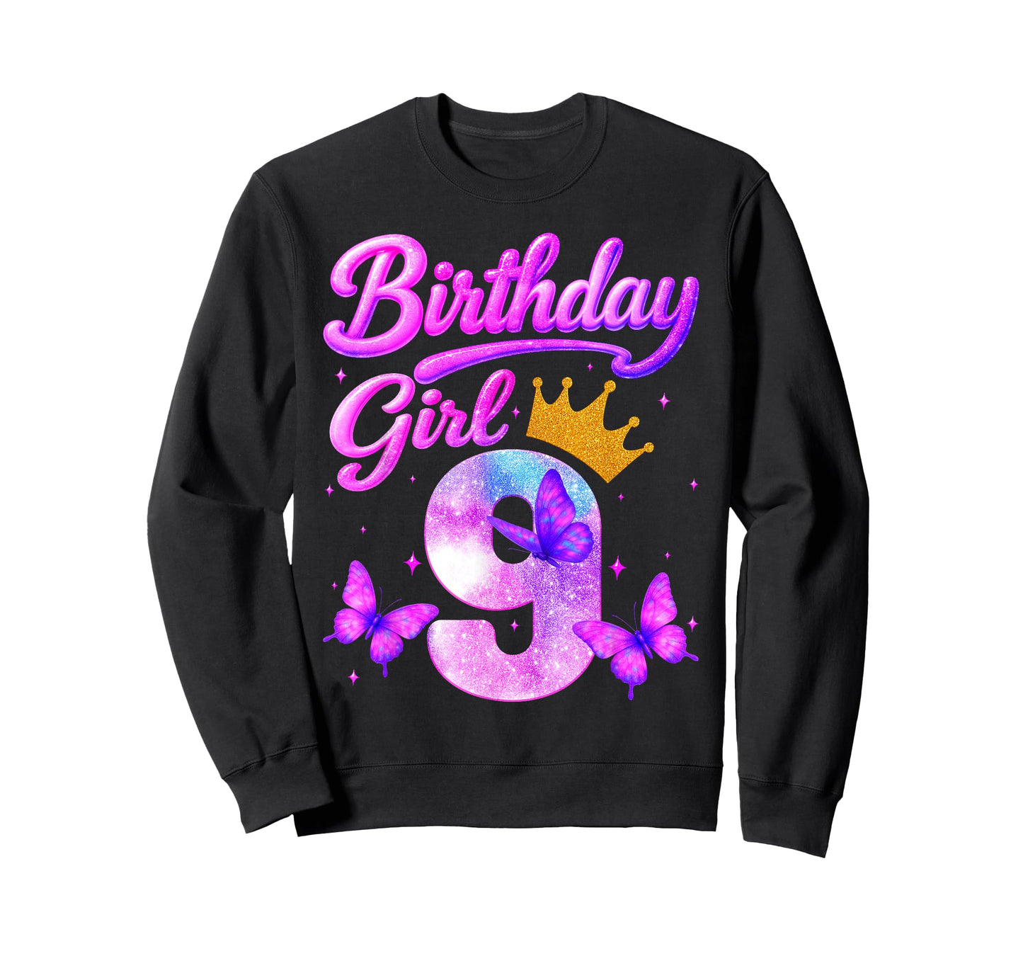 Birthday Girl 9 Year Old Butterfly Theme Party 9th Bday Kids T-Shirt