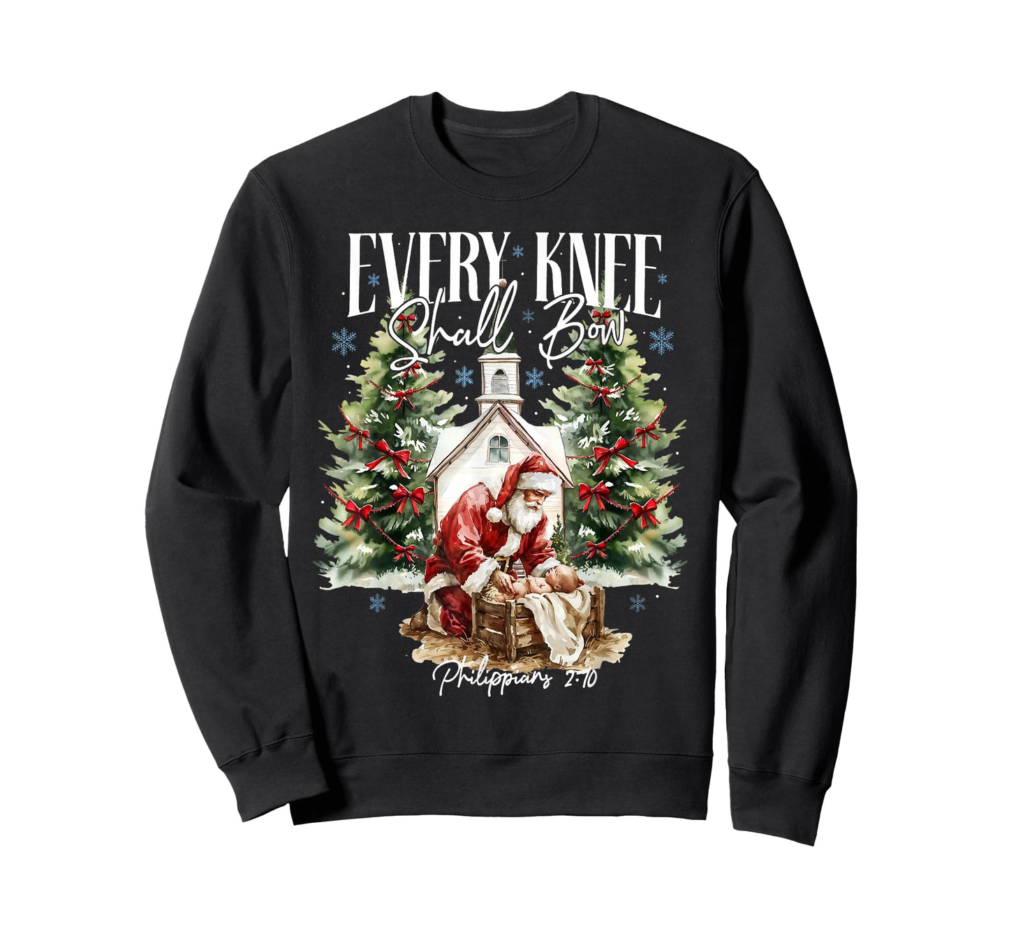 Every Knee Shall Bow Jesus Christian Santa Claus Christmas T-Shirt