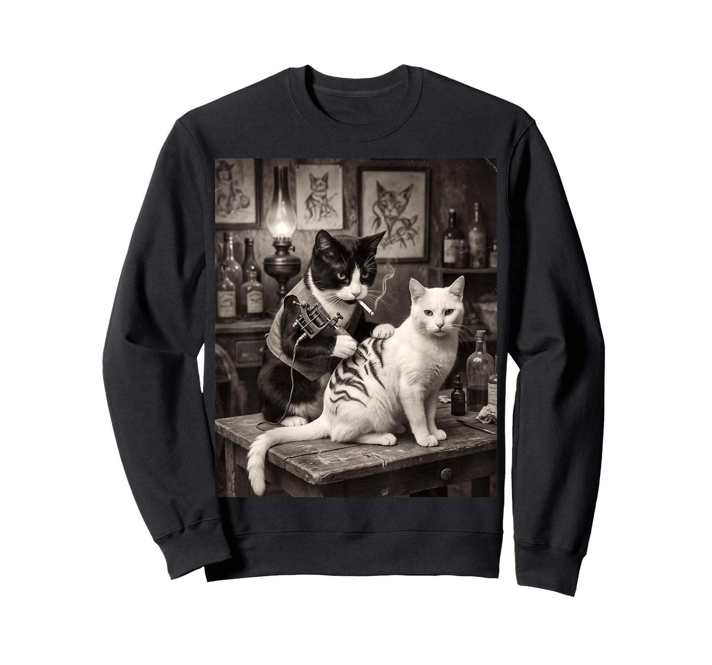 Cat Smoking Tattoo Vintage Inked Kitty Artist Funny Meme T-Shirt