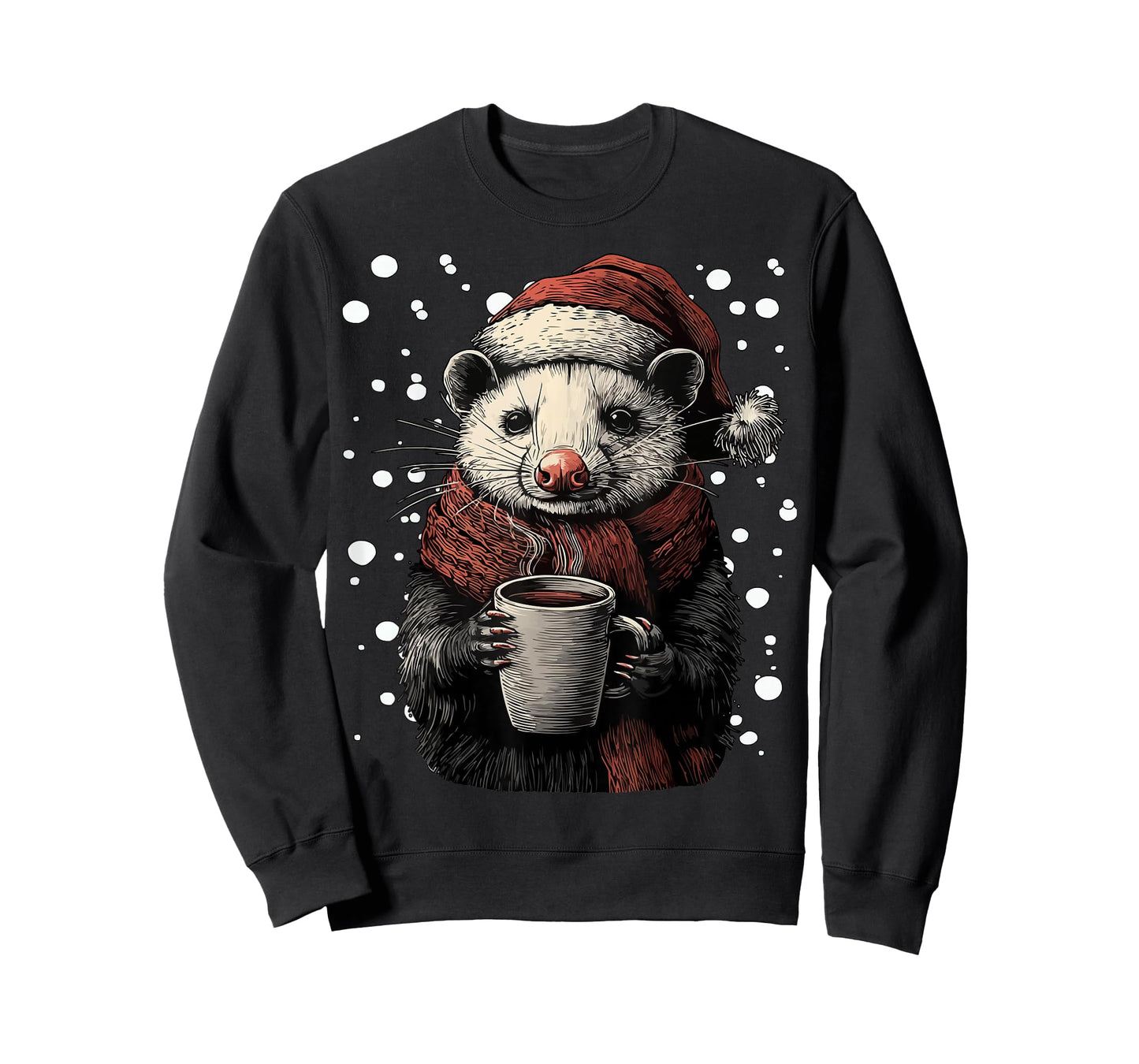 Christmas Opossum with Santa Hat Coffee Lover Funny Winter T-Shirt