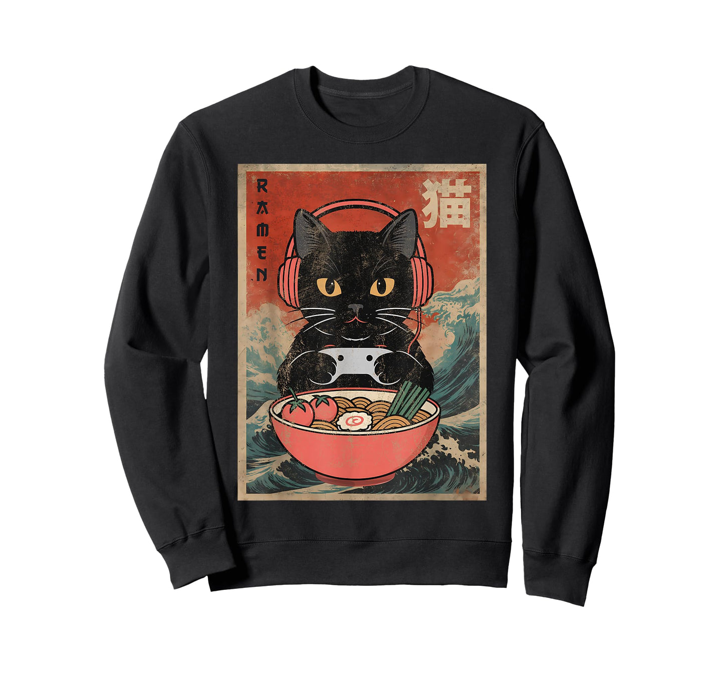 Cat Ramen Japanese Funny Graphic Kawaii Anime T-Shirt