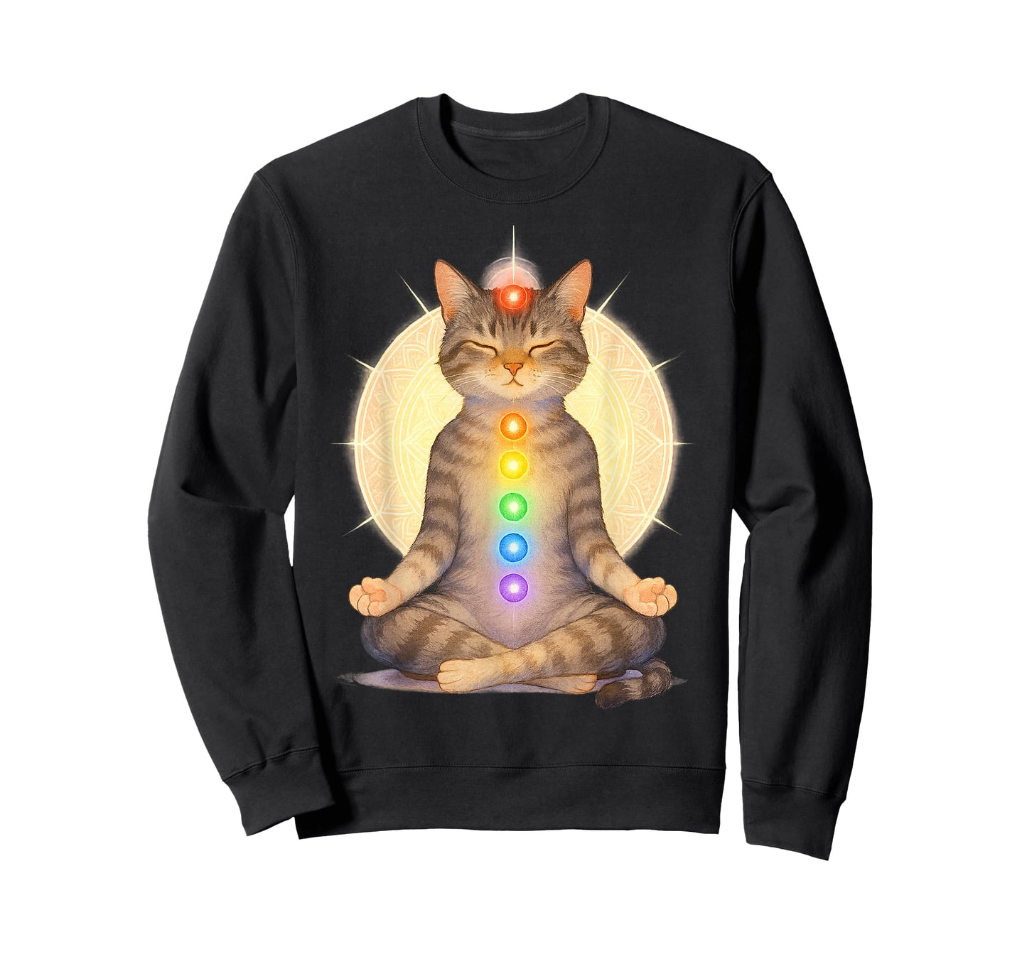 Meditating Chakra Cat Yoga Spiritual Cat Lovers Mandala T-Shirt