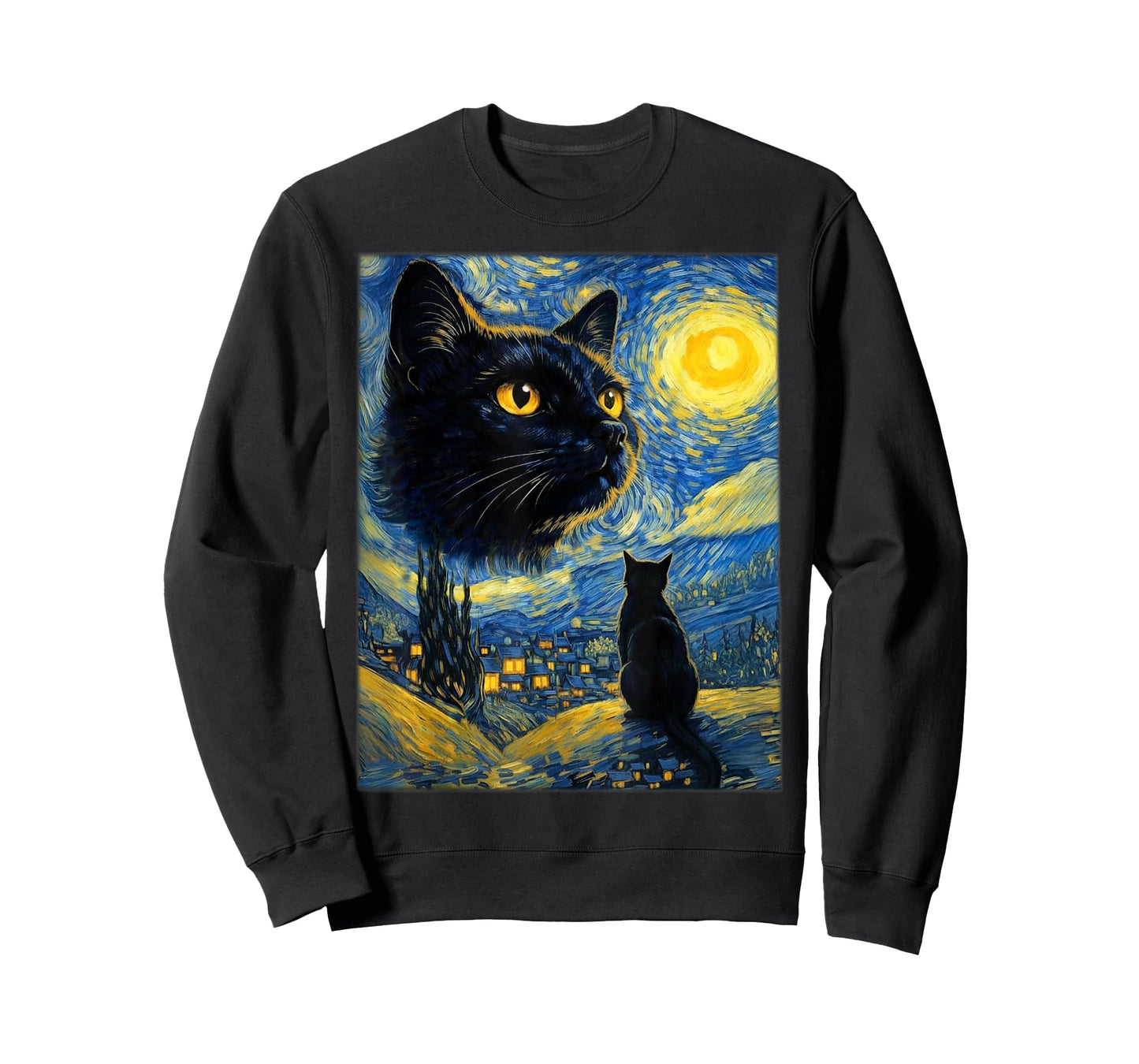 Cat Starry Night Van Gogh Gift for Cats Lovers Men Women Kid T-Shirt