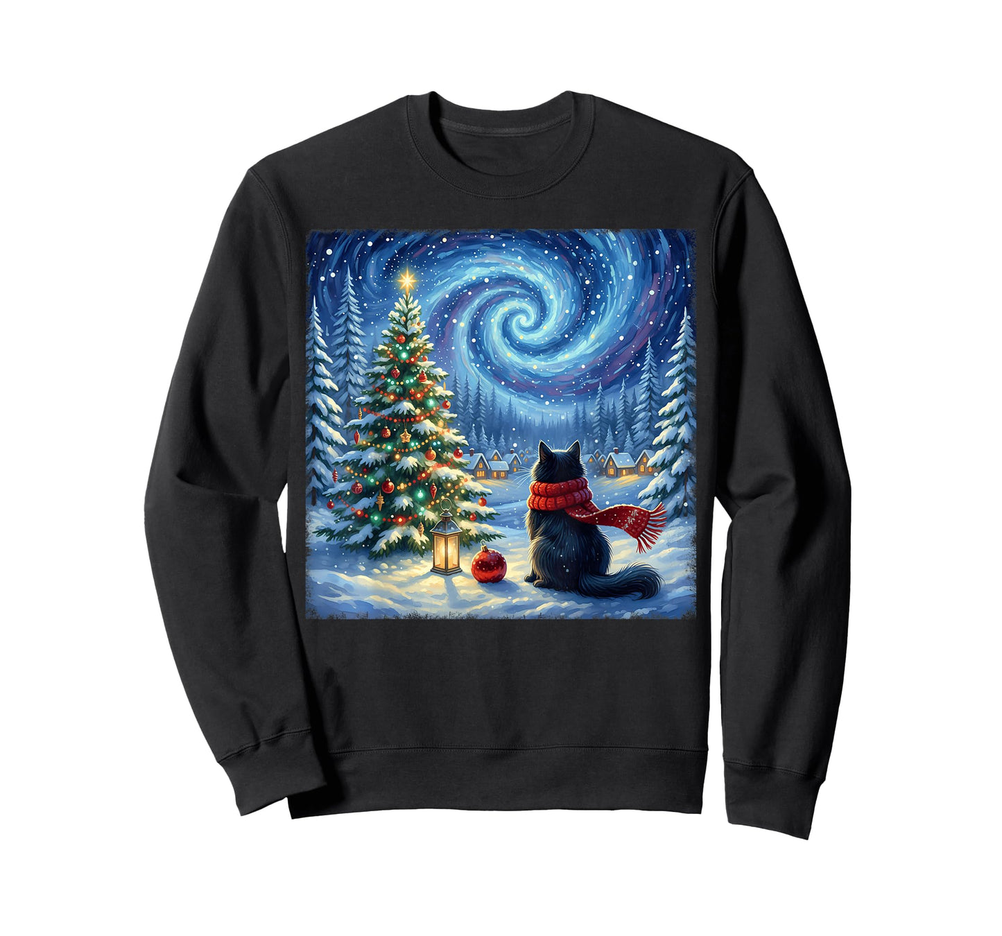Cat Starry Night Christmas Cats Lover Winter Holiday Xmas T-Shirt