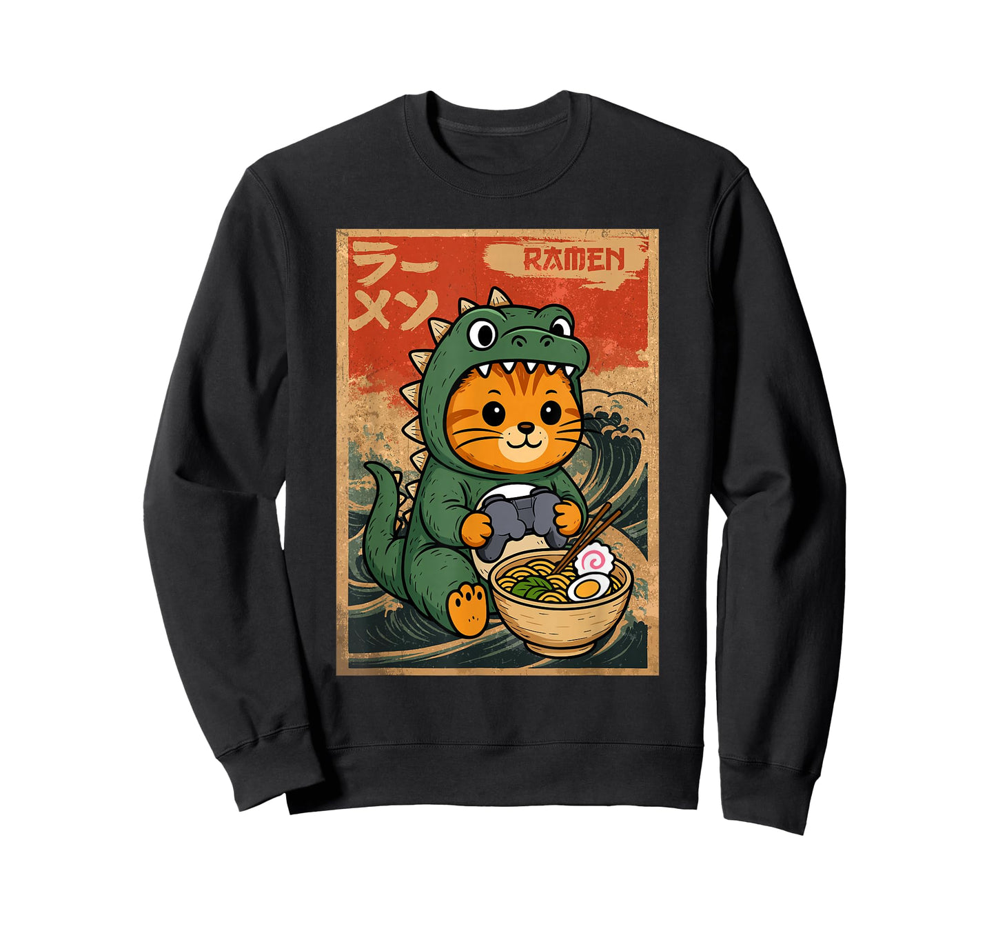 Cute Kawaii Gamer Cat Funny Ramen Japanese Kaiju Cat Gaming T-Shirt