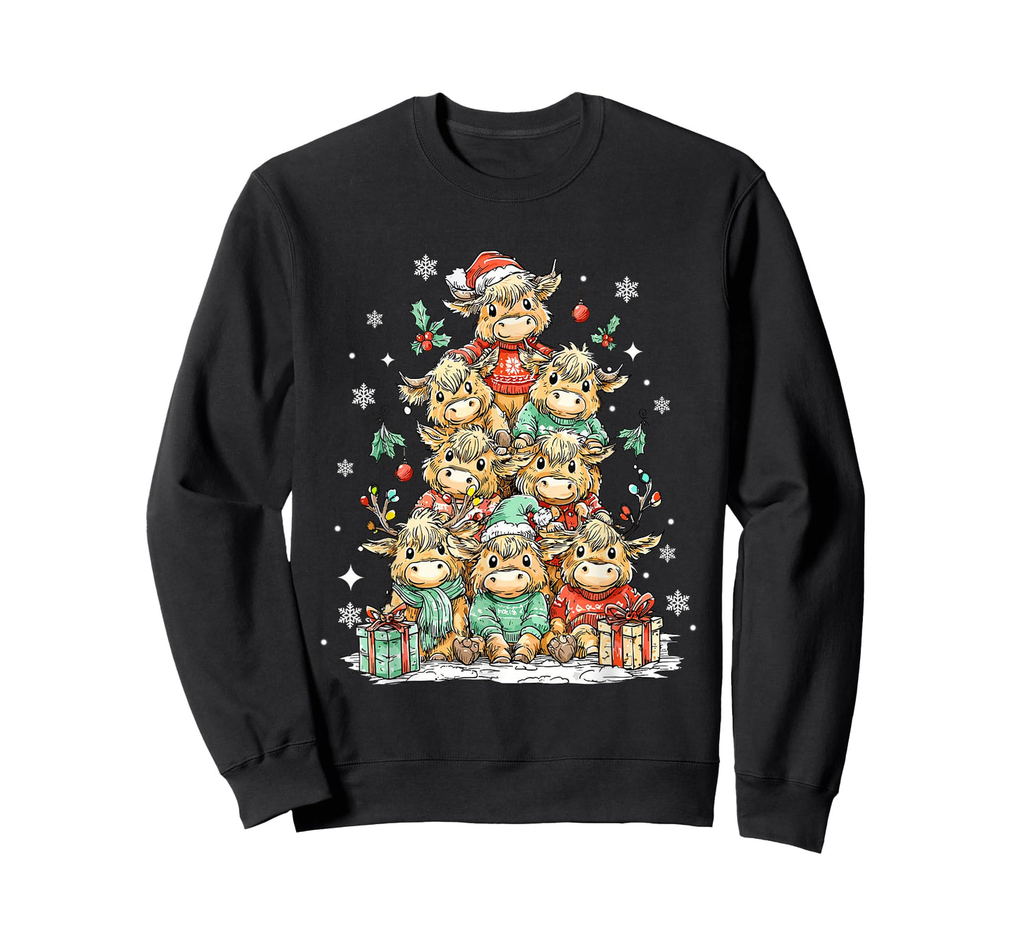 Santa Cow Christmas Tree Highland Cow Meme Western Cow Farm T-Shirt