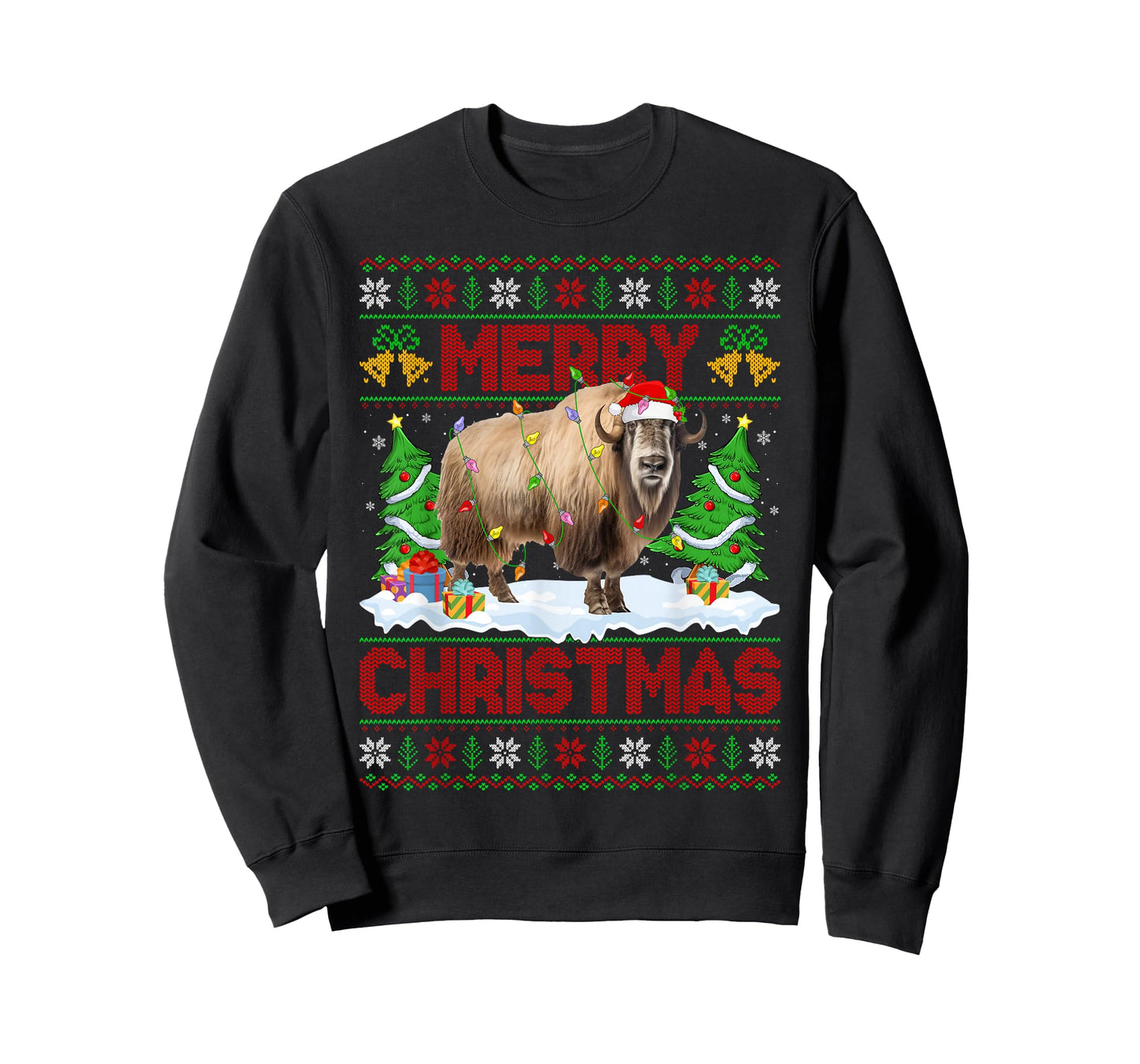 Yak Ugly Xmas Sweater Funny Yak Animal Lights Christmas T-Shirt