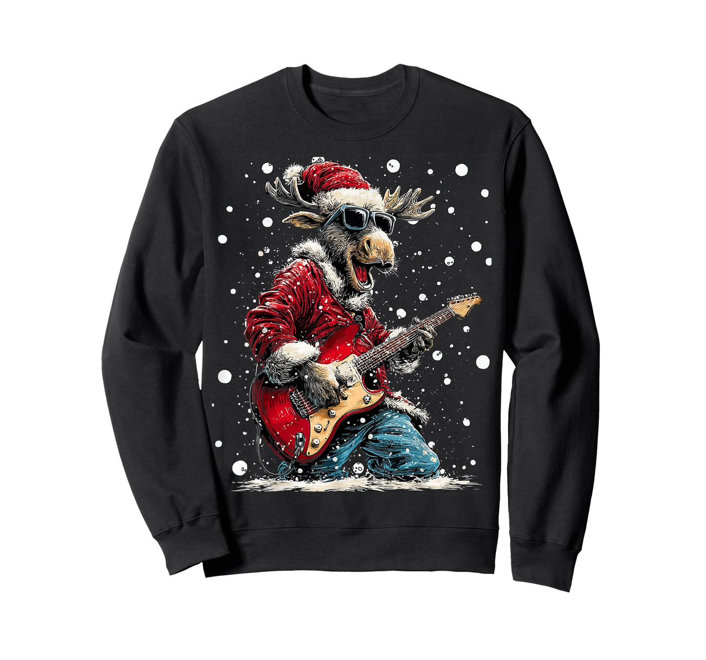 Christmas Moose Playing Guitar Funny Musician Animal Music T-Shirt