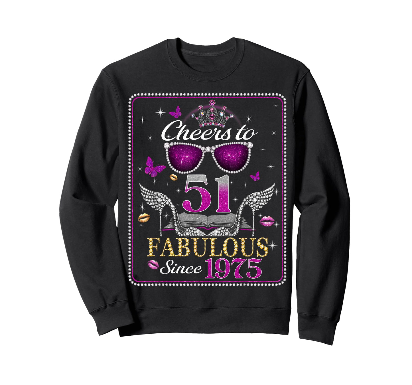 Womens Cheers to 51 Years Old EST 1975 51st Birthday Queen T-Shirt