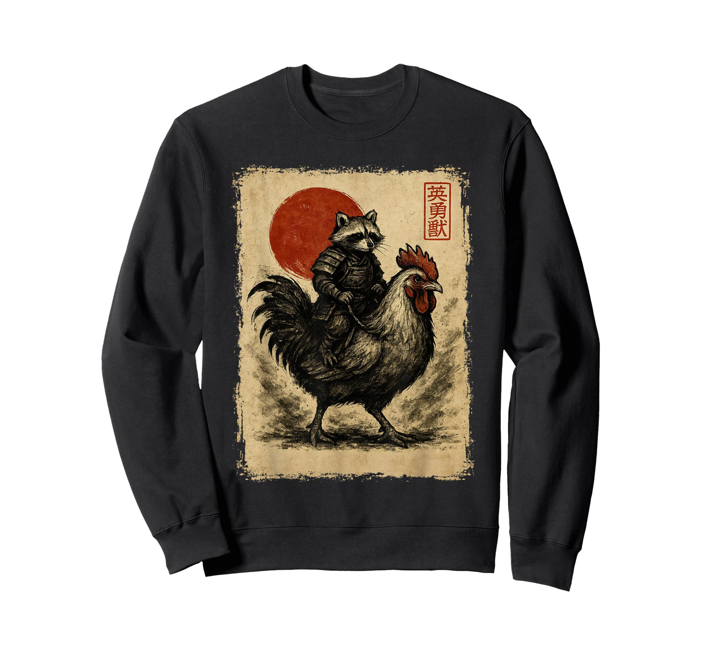 Funny Vintage Raccoon Rooster Chicken Japanese Ukiyo-e Art T-Shirt