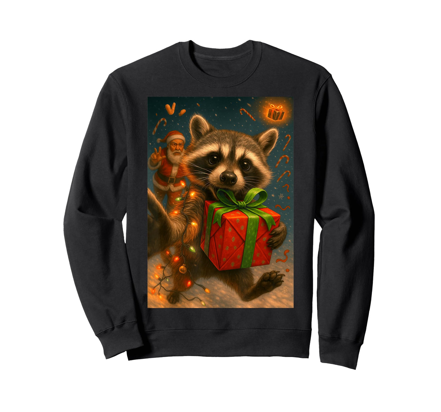 Funny Christmas Shirts - Raccoon Selfie & Santa T-Shirt