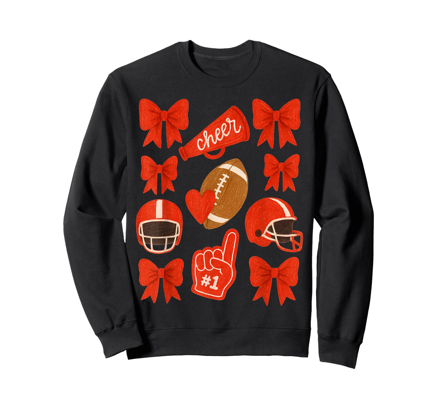 Bow Cheer Football Girl Red Bowknot Cheerleader Football T-Shirt