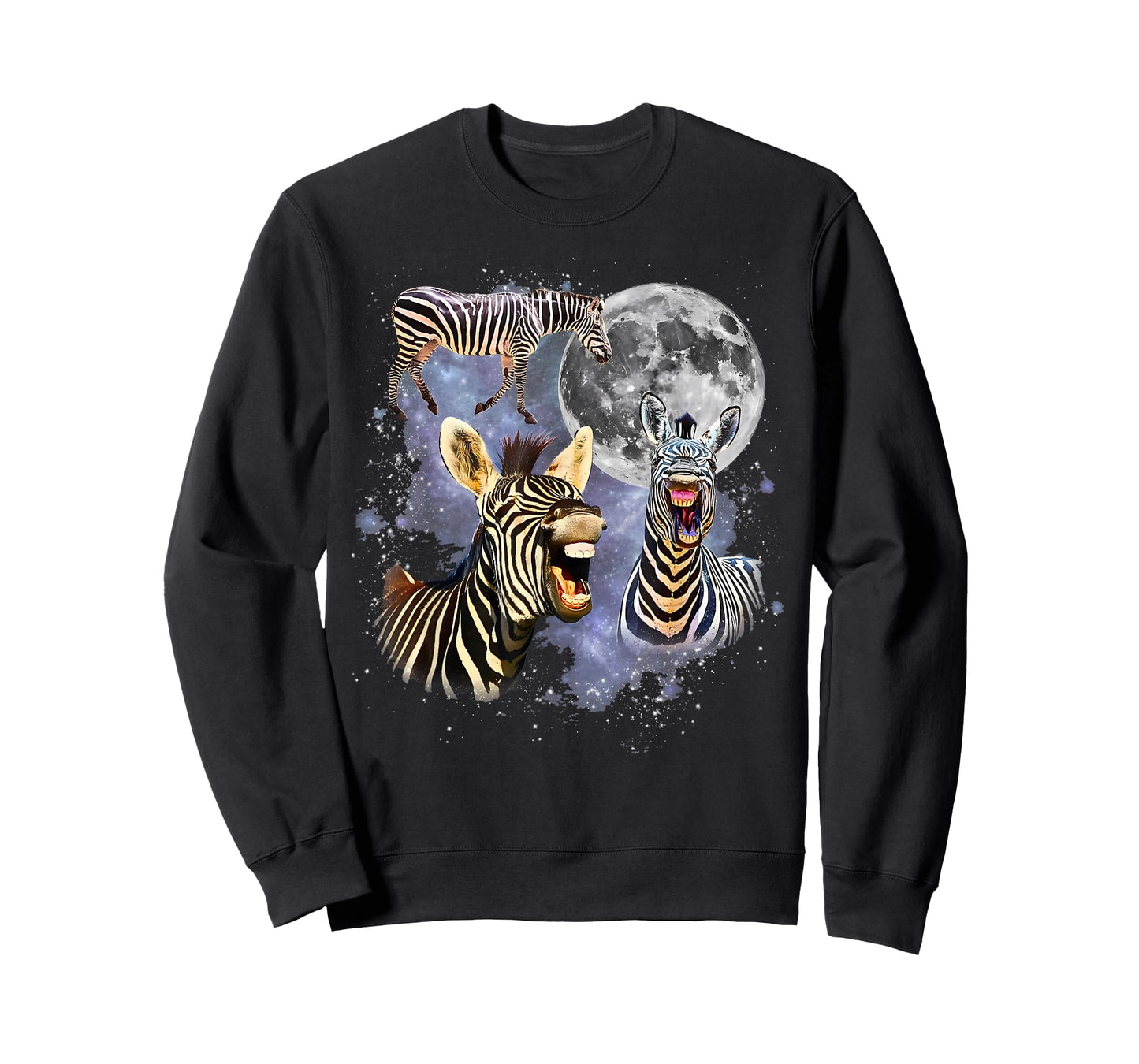 Vintage 90s Three Zebra Howling at The Moon Wildlife Graphic T-Shirt