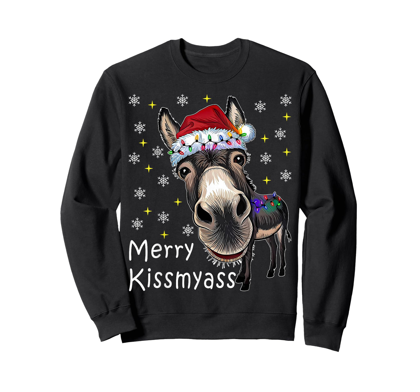 Merry KissMyAss Donkey Wearing Santa Hat Lights Men Women T-Shirt