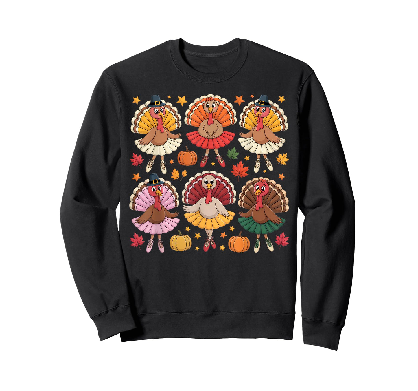 Autumn Ballerinas Dancing Cute Turkey Thanksgiving Girls T-Shirt