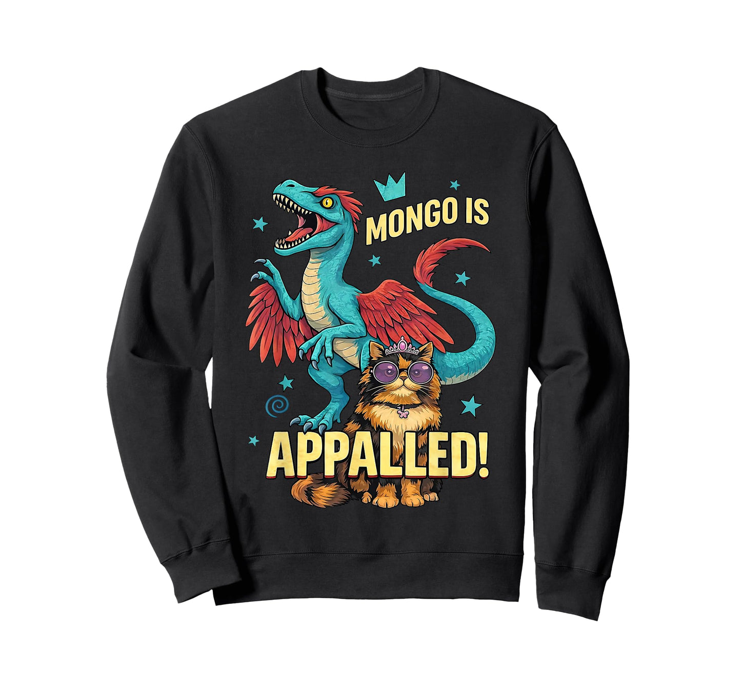 Retro Mongo is Appalled Princess Cat Riding Dinosaur Womens T-Shirt