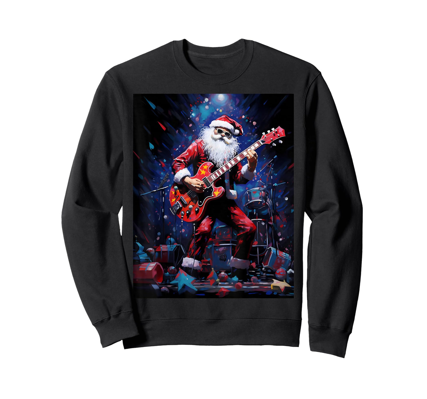 Men's Christmas Rock Punk Guitar Santa Claus Print T-Shirt