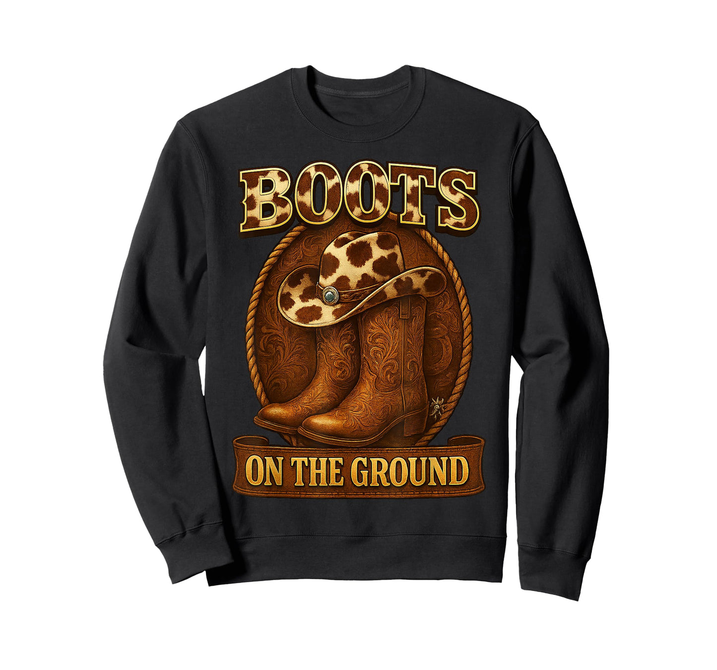 Boots On The Ground Cowboy Western Rodeo Boots Hat T-Shirt