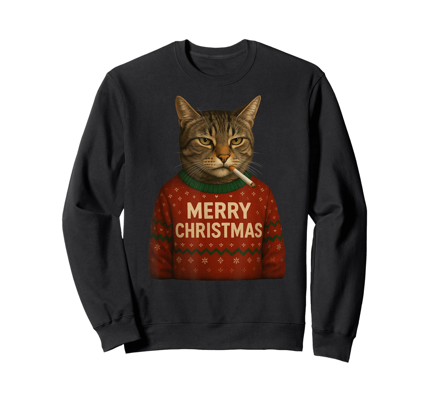Funny Christmas Smoking Cat Merry Christamas T-Shirt
