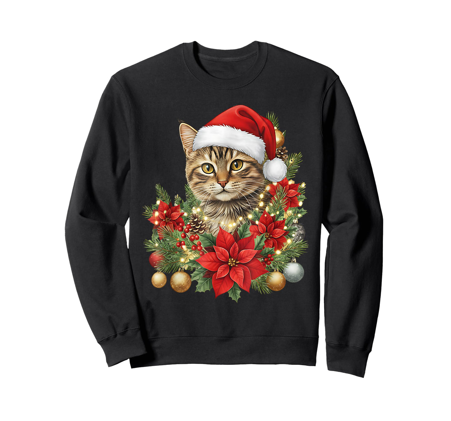 Cat Christmas Flowers Holiday Santa Cat Lover Xmas Pajamas T-Shirt