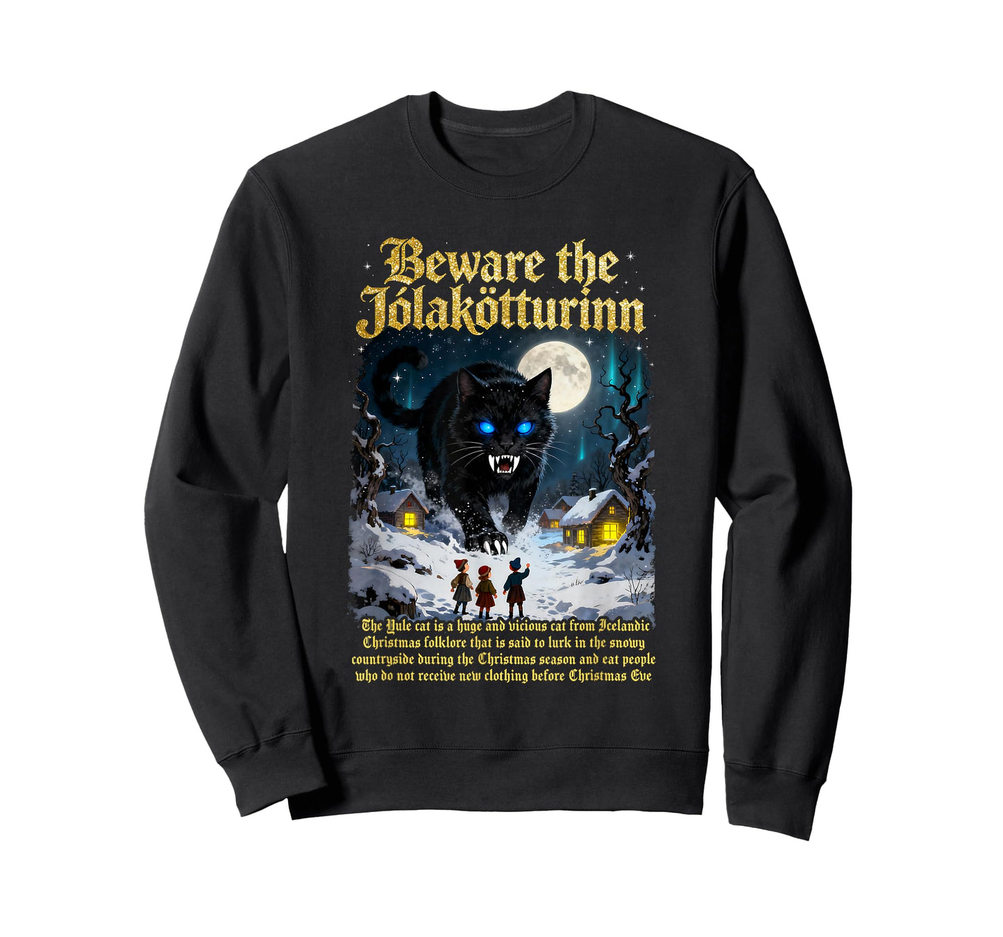 Icelandic Vintage Beware Jolakotturinn Yule Cat Christmas T-Shirt