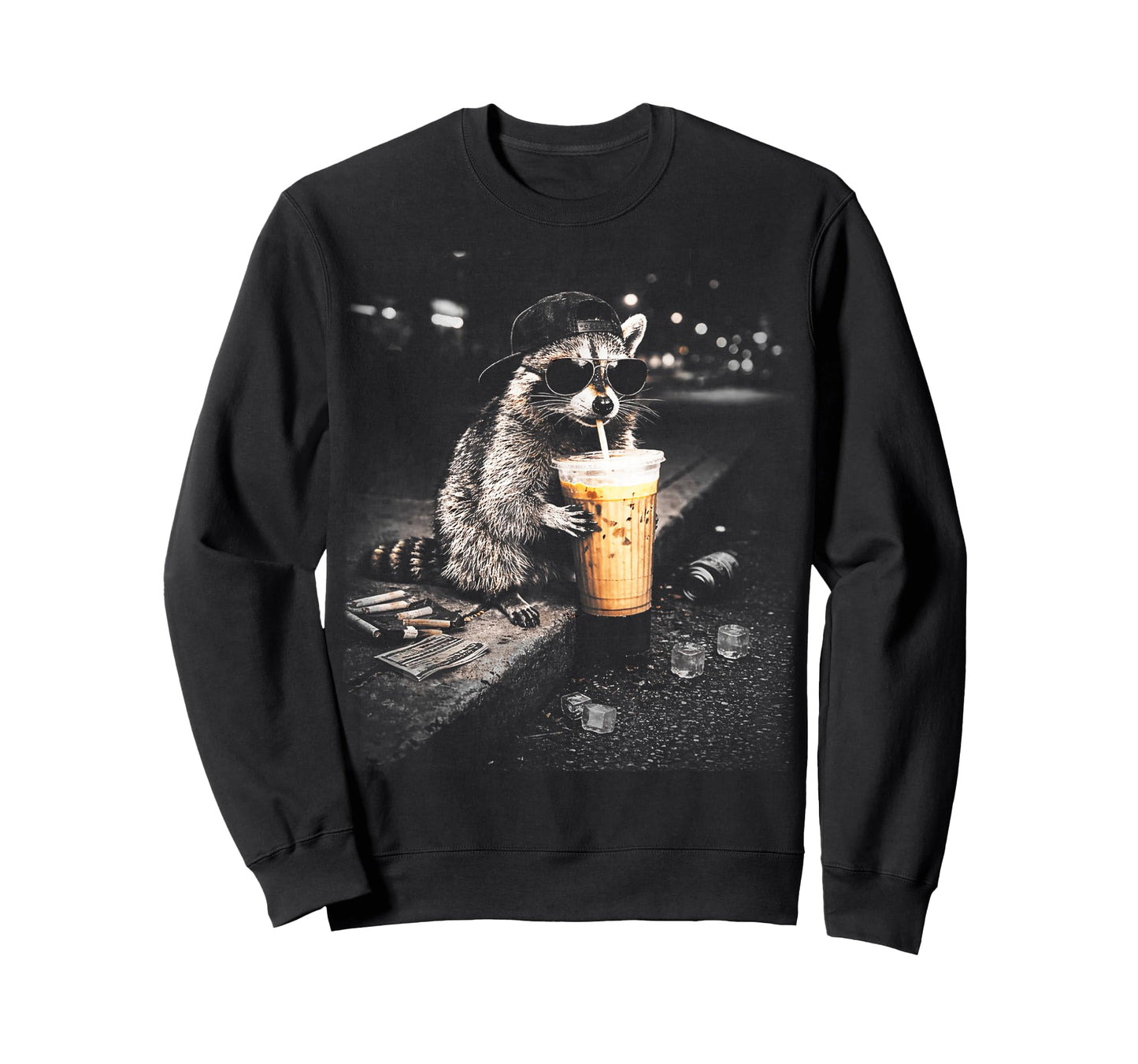 Funny Raccoon Drinking Iced Coffee Lover Humor T-Shirt