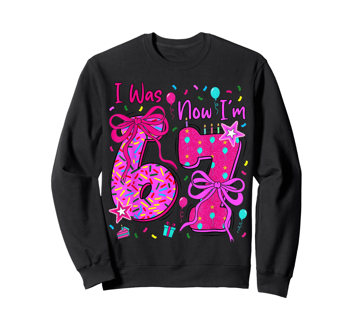 7th Birthday Girl I was 6 Now I'm 7 Year Old Girl Birthday T-Shirt