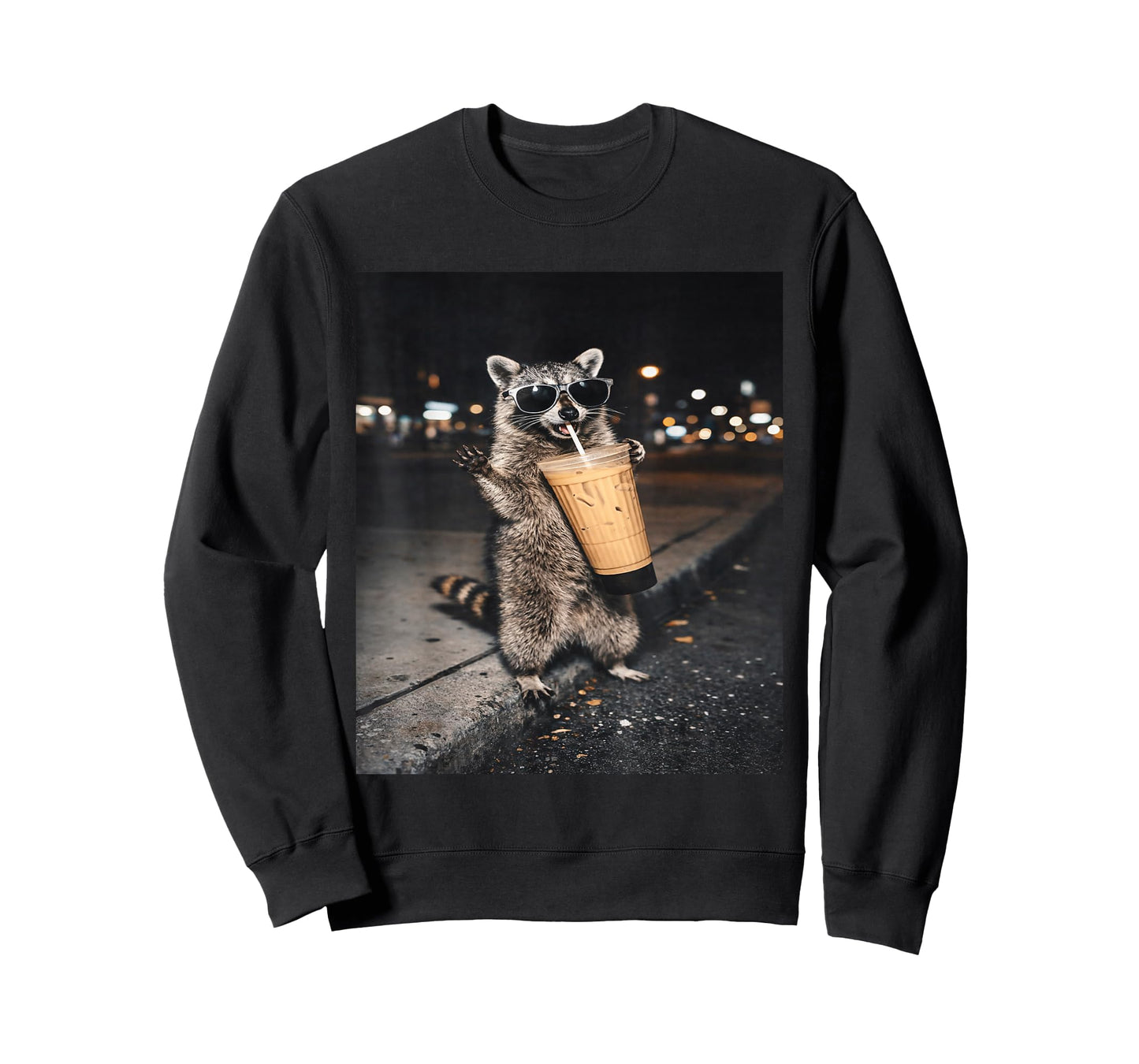 Raccoon Drinking Iced Coffee Funny for Men, Women, and Kids T-Shirt