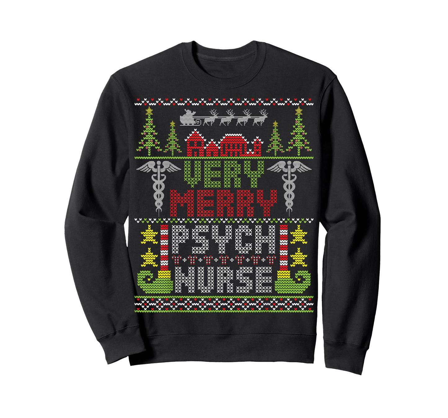 Very Merry Psych Nurse Christmas Ugly Sweater Holiday Vibes T-Shirt