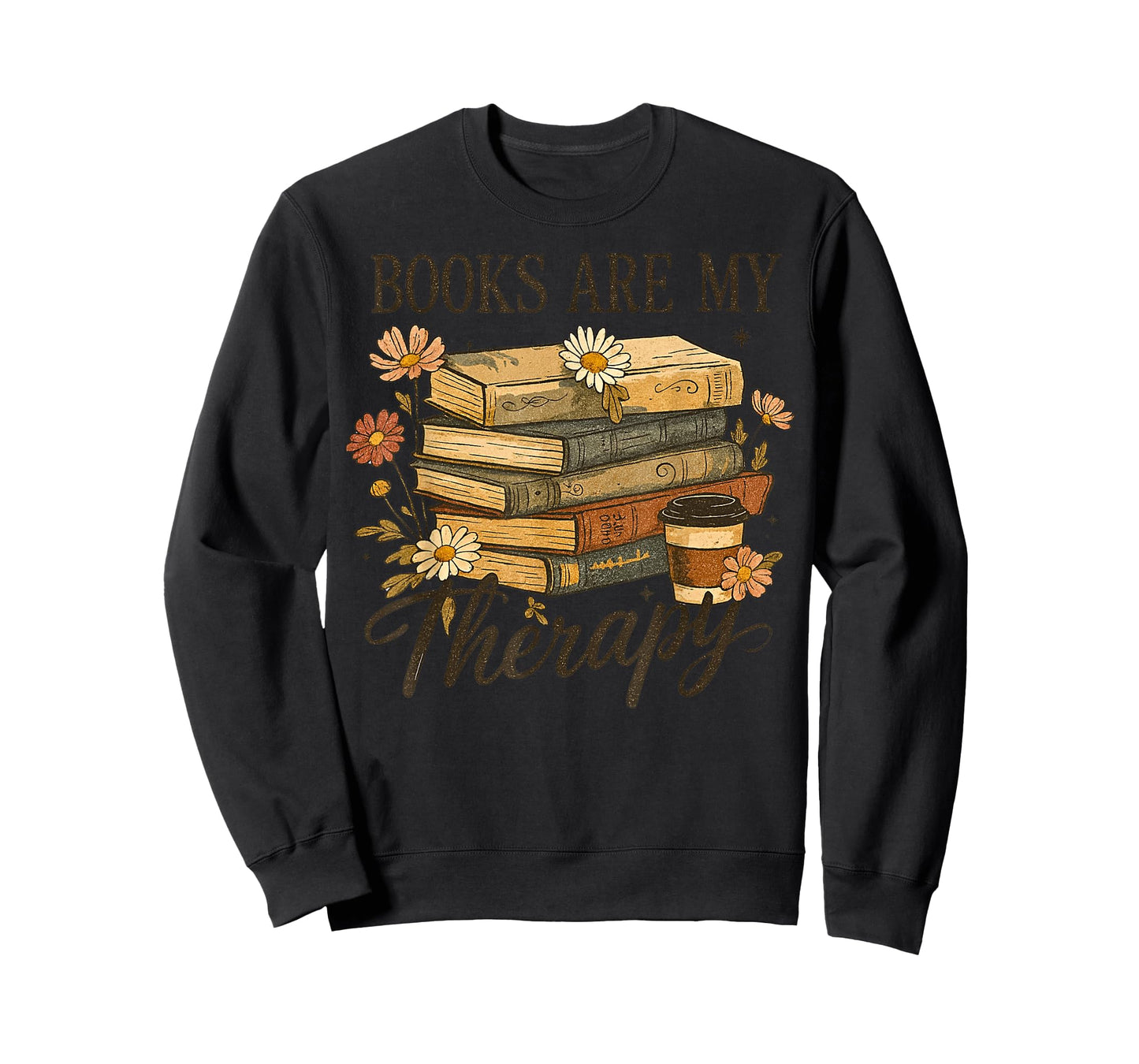 Books are My Therapy Vintage Book Lover Daisy Art T-Shirt