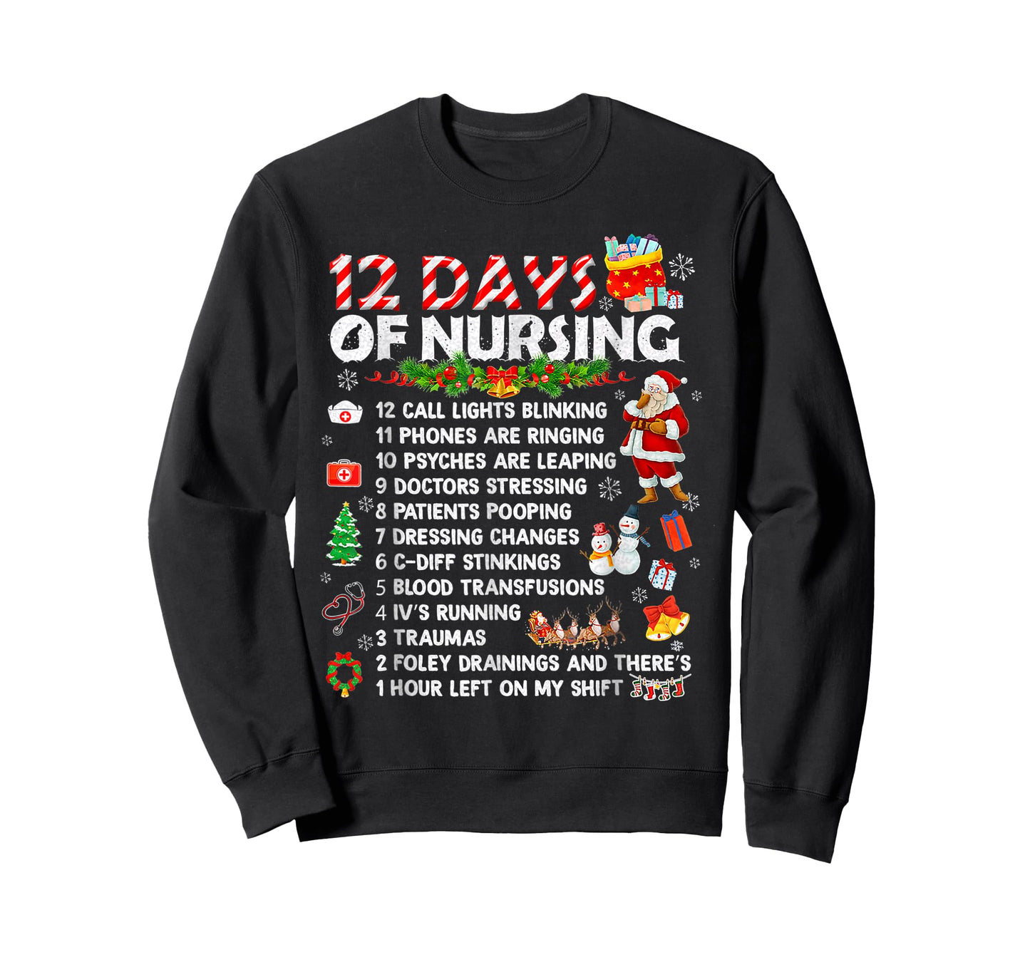 Nurses Merry Christmas Funny 12 Days of Nursing Xmas Women T-Shirt