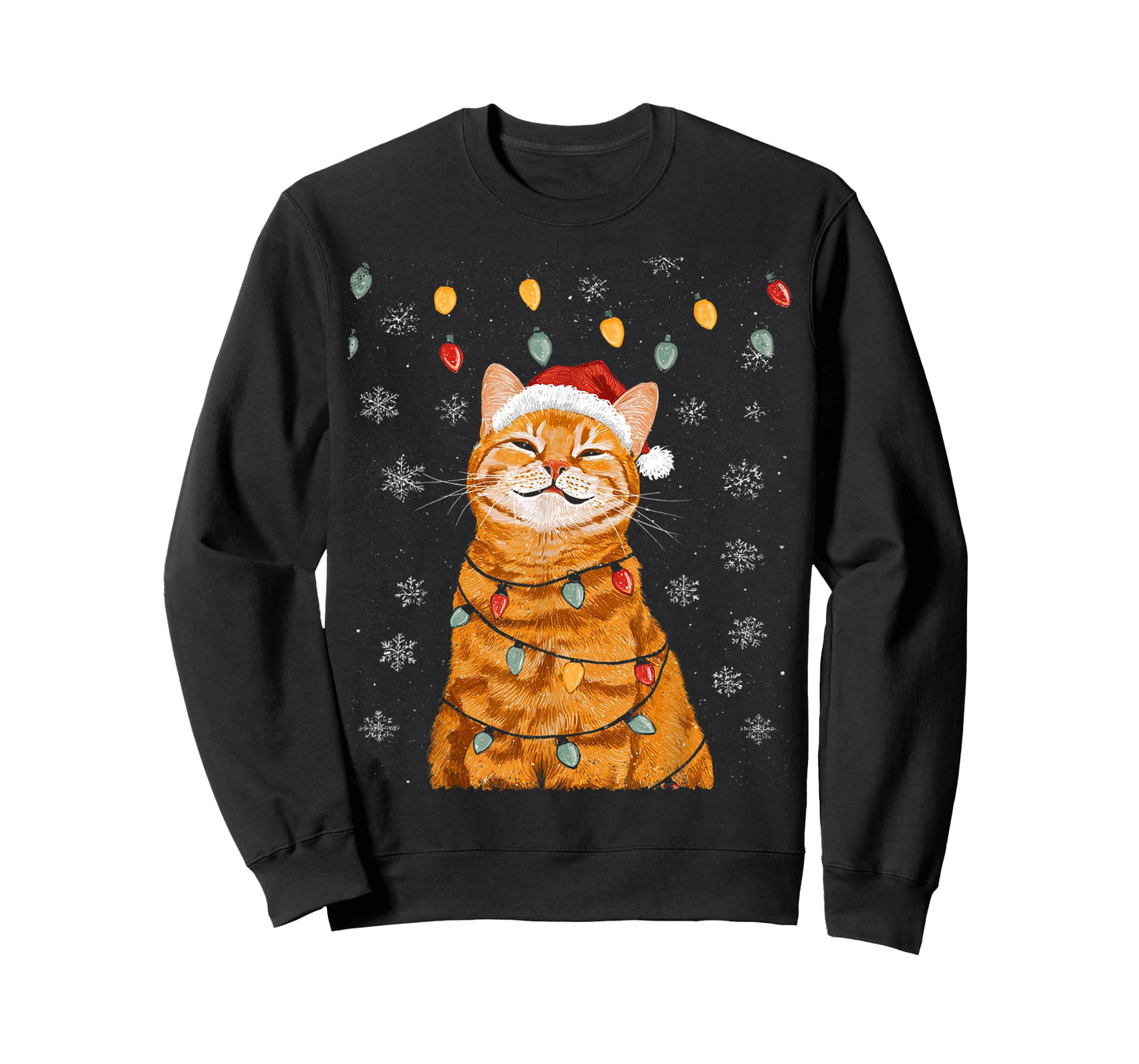 A Merry Christmas Lights Snowflake Ginger Cat Orange T-Shirt