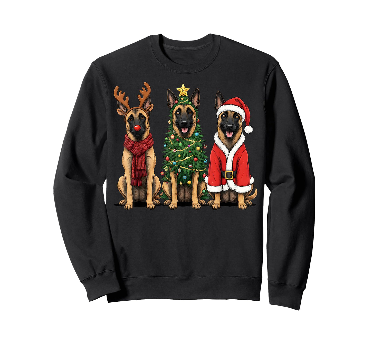 Retro Christmas Belgian Malinois Santa Reindeer Dog Lover T-Shirt