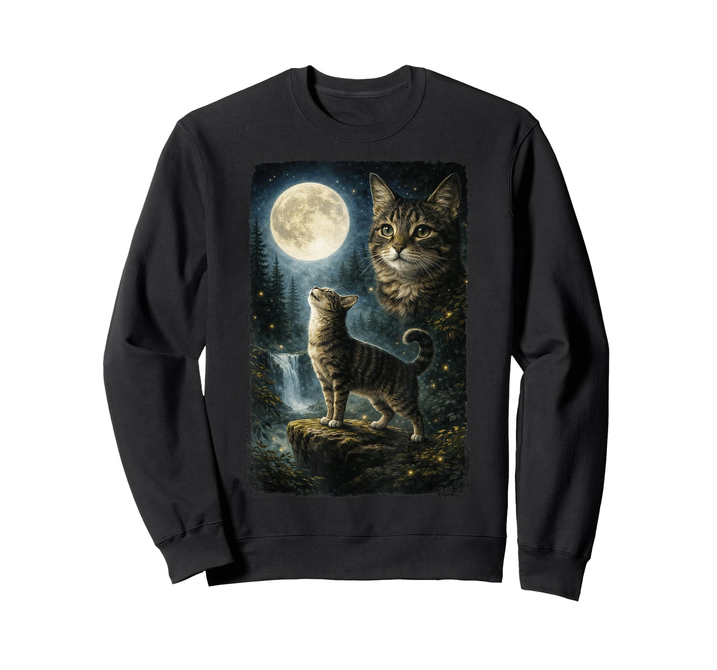 Funny Cat Art Design Cat Howling at The Moon T-Shirt