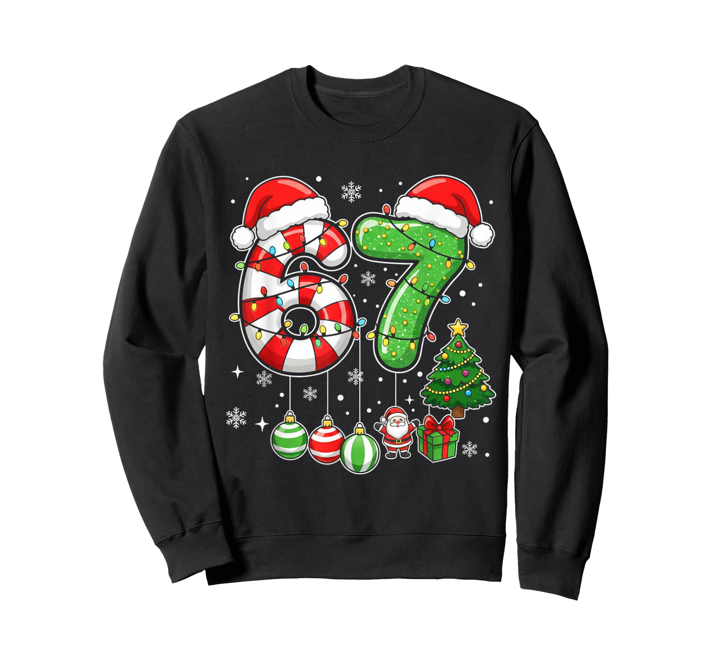Funny Six Seven 67 Christmas Candy Cane Santa 6 7 Meme T-Shirt