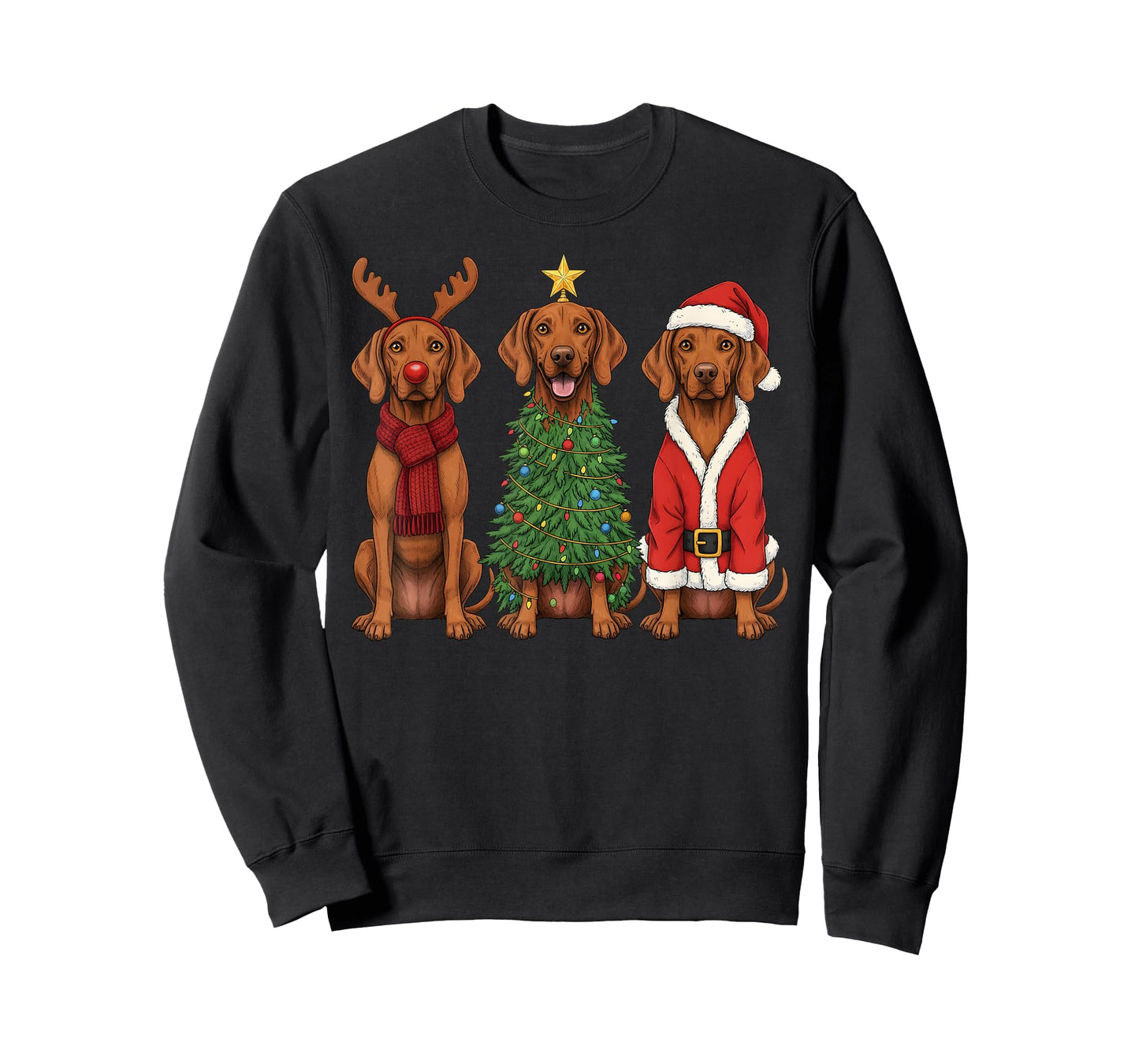 Retro Christmas Vizsla Santa Reindeer Dog Lover T-Shirt