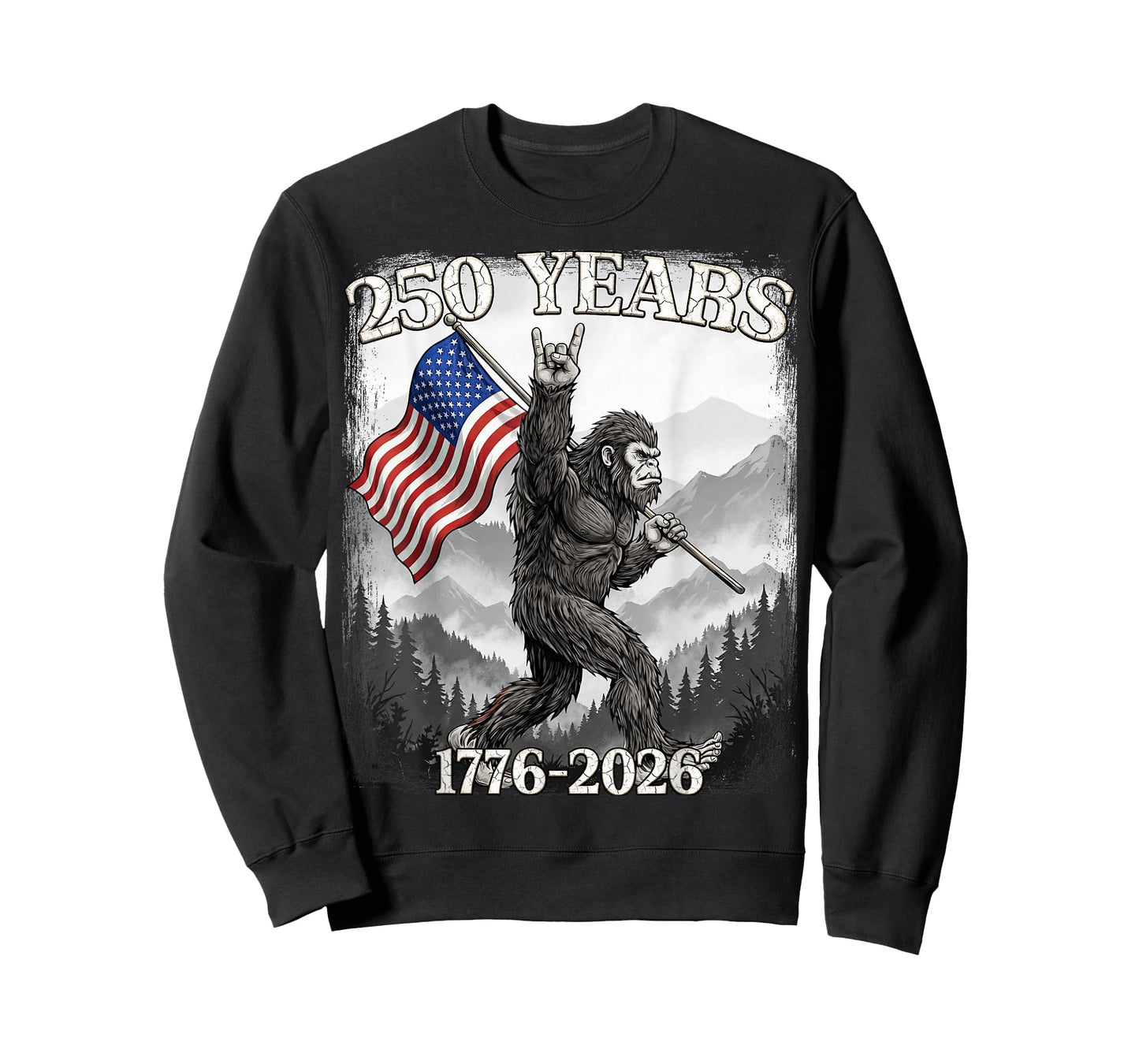 250 Years 1776–2026 Bigfoot & Flag American Patriotic T-Shirt