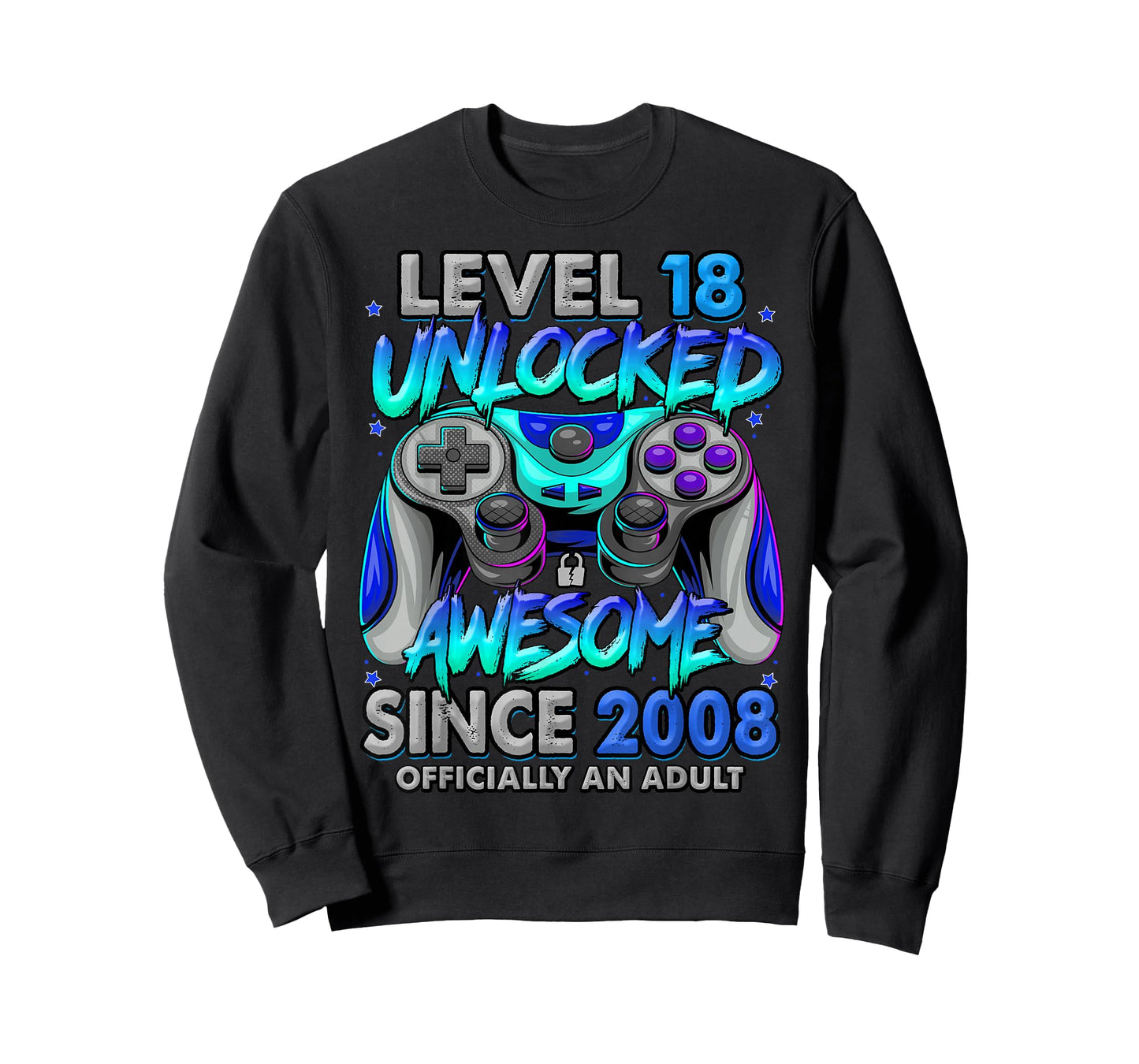 Level 18 Unlocked Awesome Since 2008 18th Birthday Gaming T-Shirt