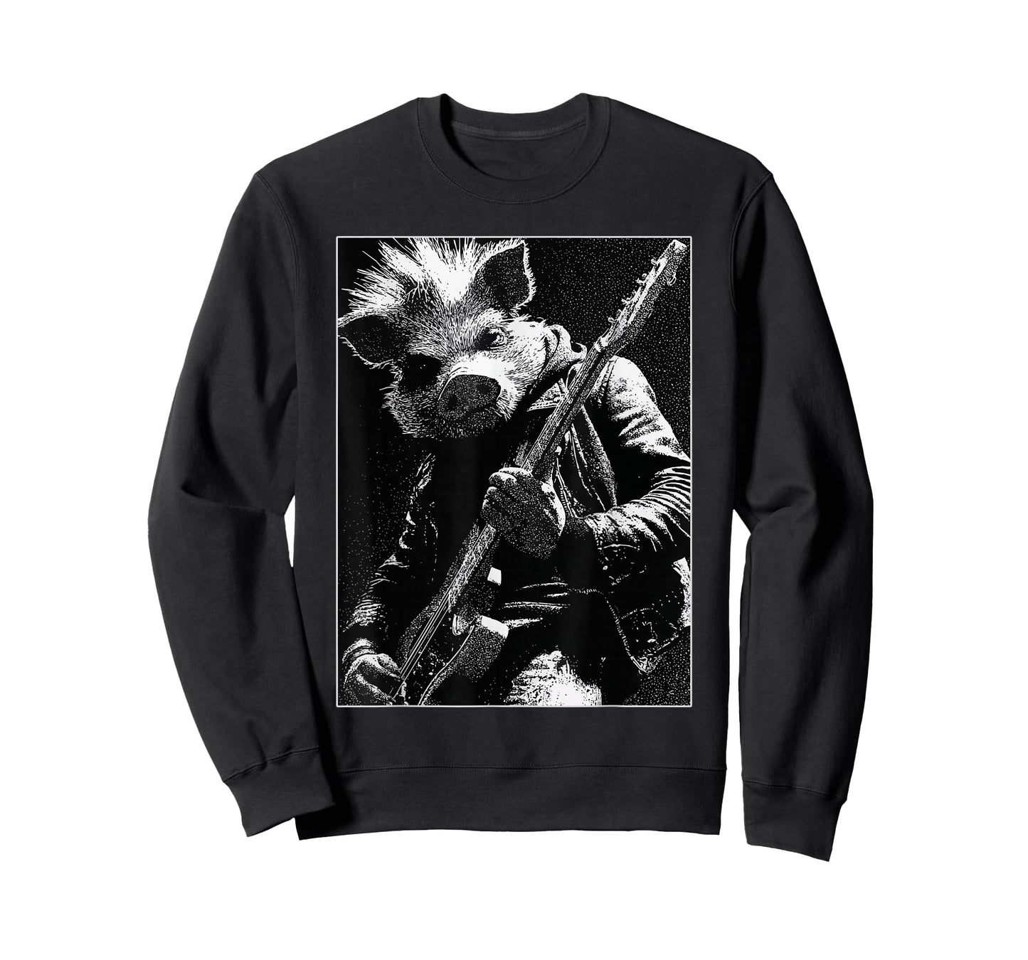 Pig with Guitar Rocker Urban Animal Punk Grunge Aesthetic T-Shirt