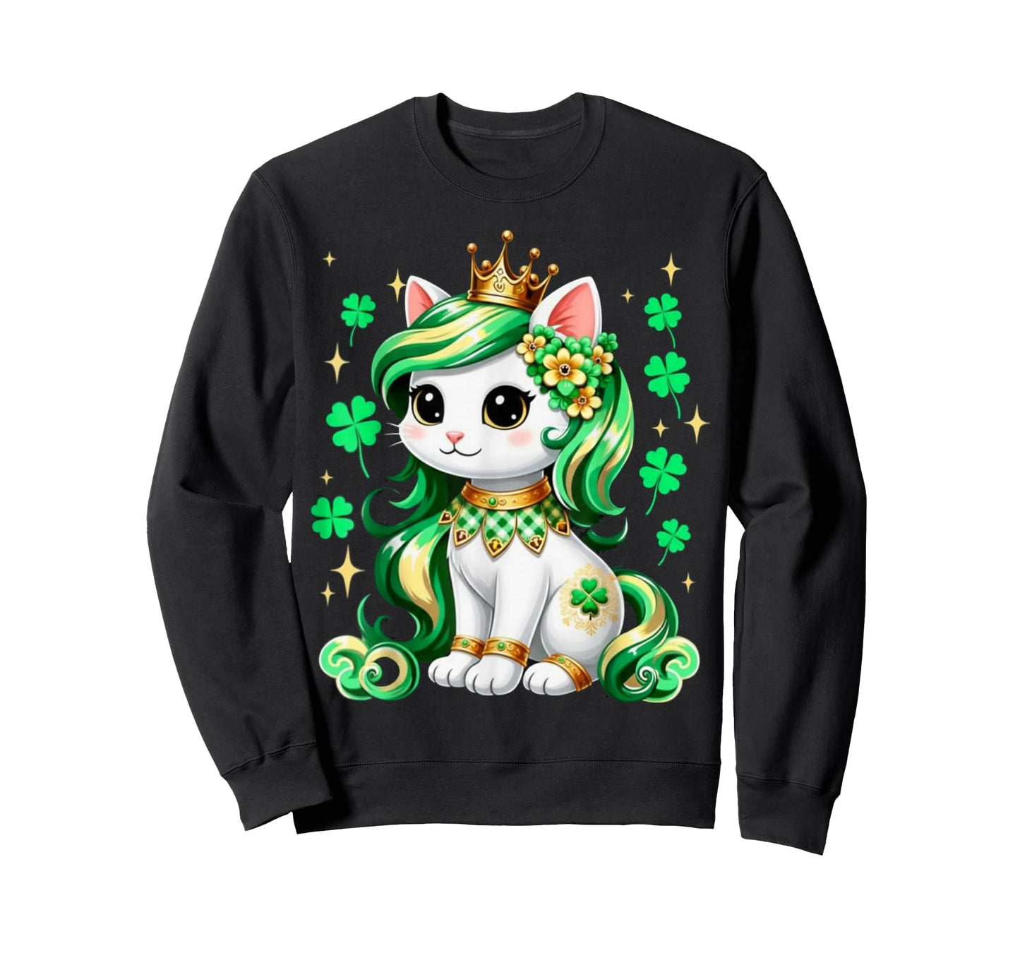 Cute Cat Shamrock St Patricks Day Girls Kids Women's T-Shirt
