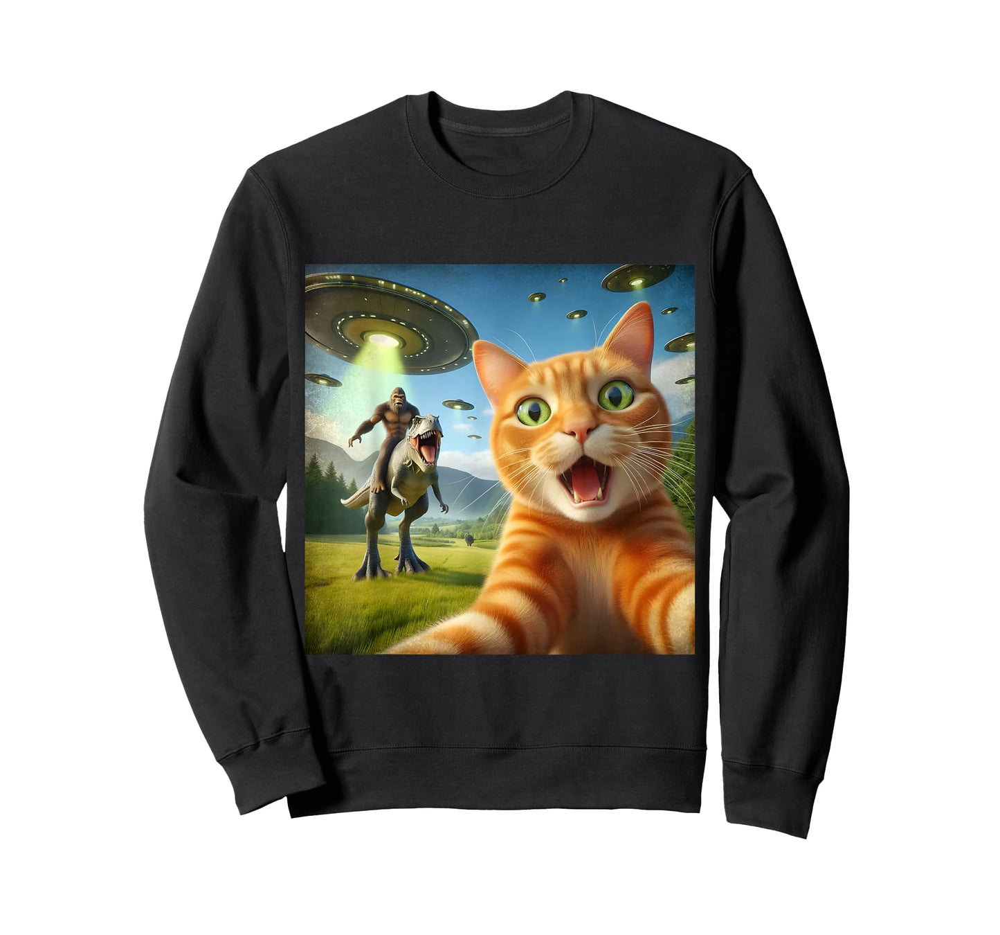 67 Cat Selfie UFO Bigfoot Funny Chaos Meme T-Shirt