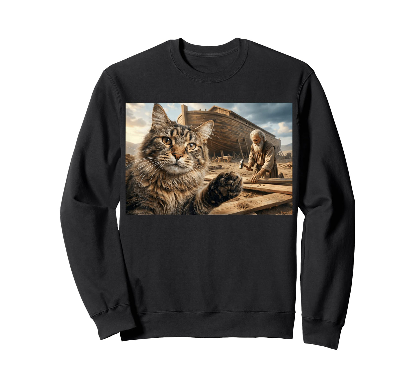 Funny Cat Helping Noah Build The Ark Christian Bible Humor T-Shirt