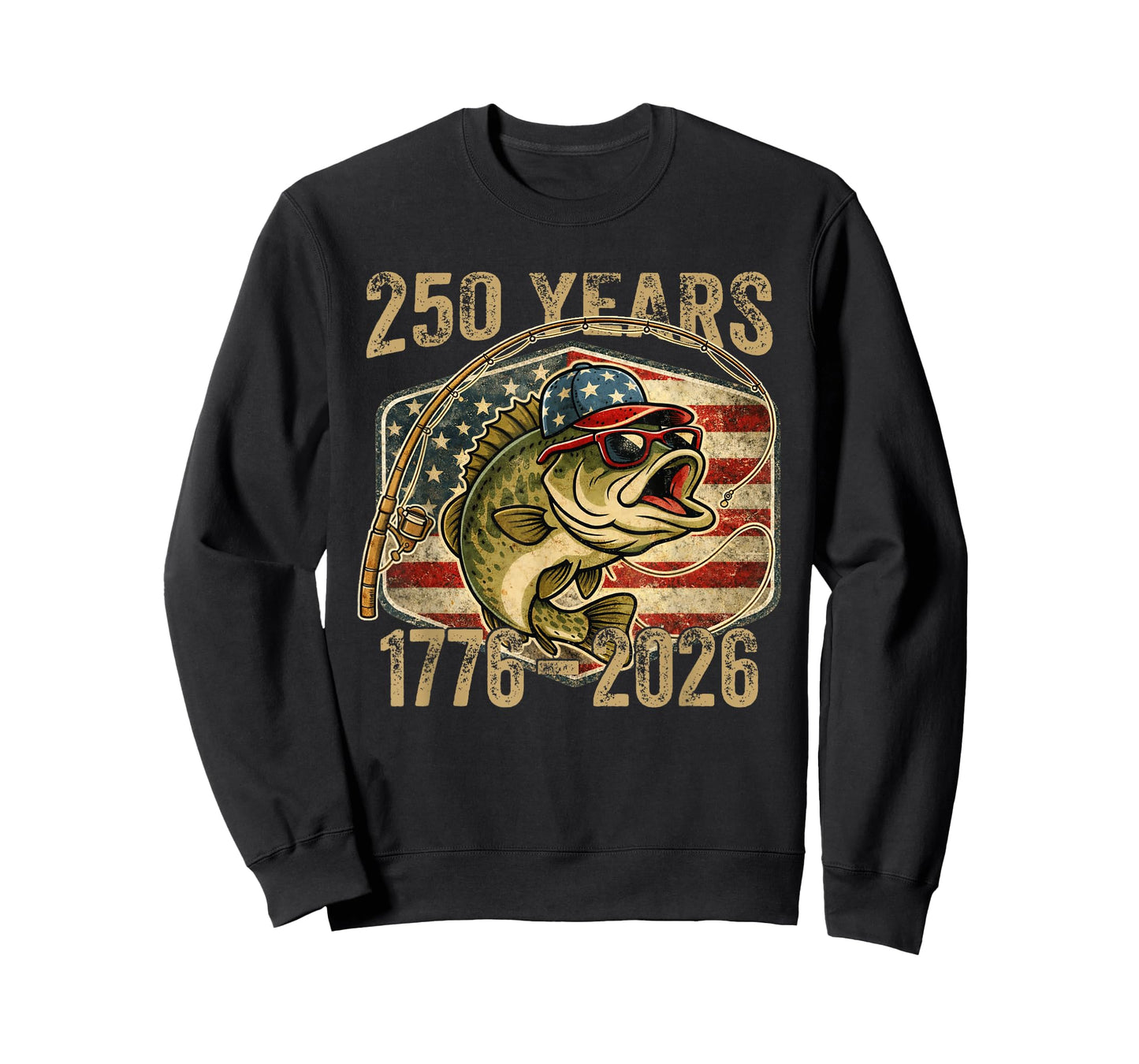 250 Years 1776-2026 Bass Fishing American 250th Anniversary T-Shirt