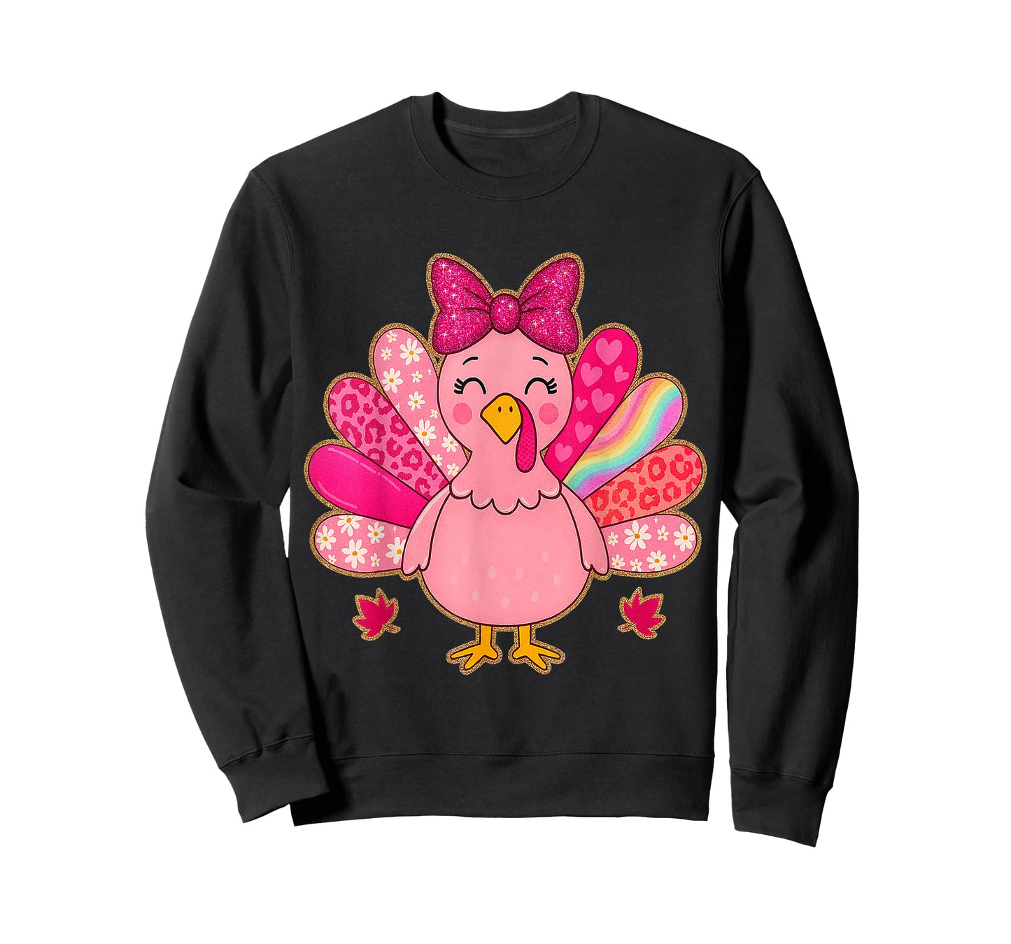 Pink Turkey Rainbow Leopard Fall Girls Thanksgiving Kids T-Shirt