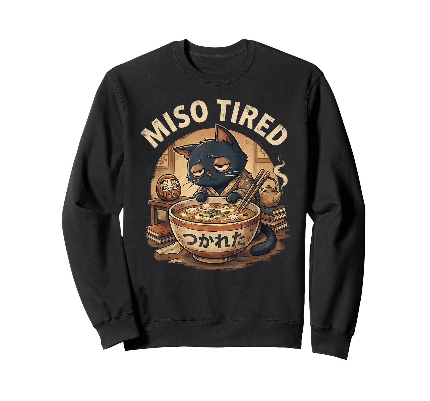 Miso Tired Funny Cat Japanese Pun Ramen T-Shirt