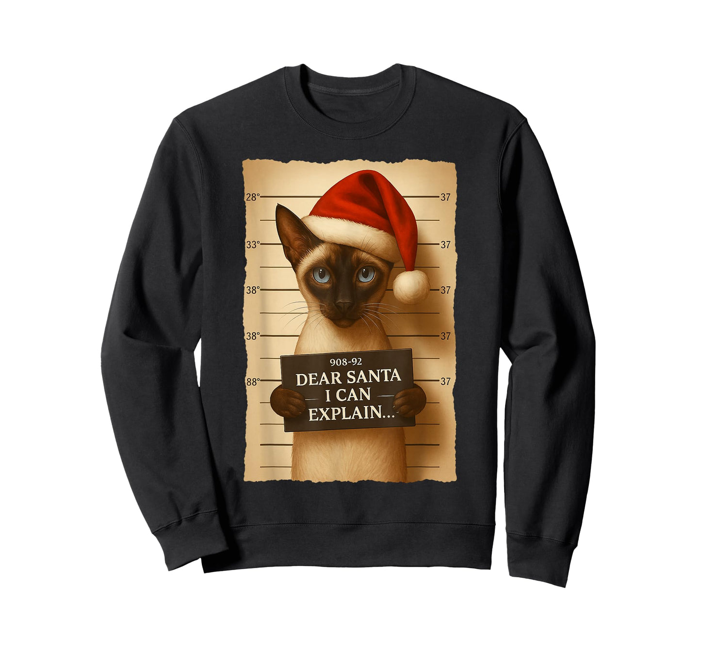 Funny Christmas Cat- Cute Siamese Santa Hat Tee T-Shirt