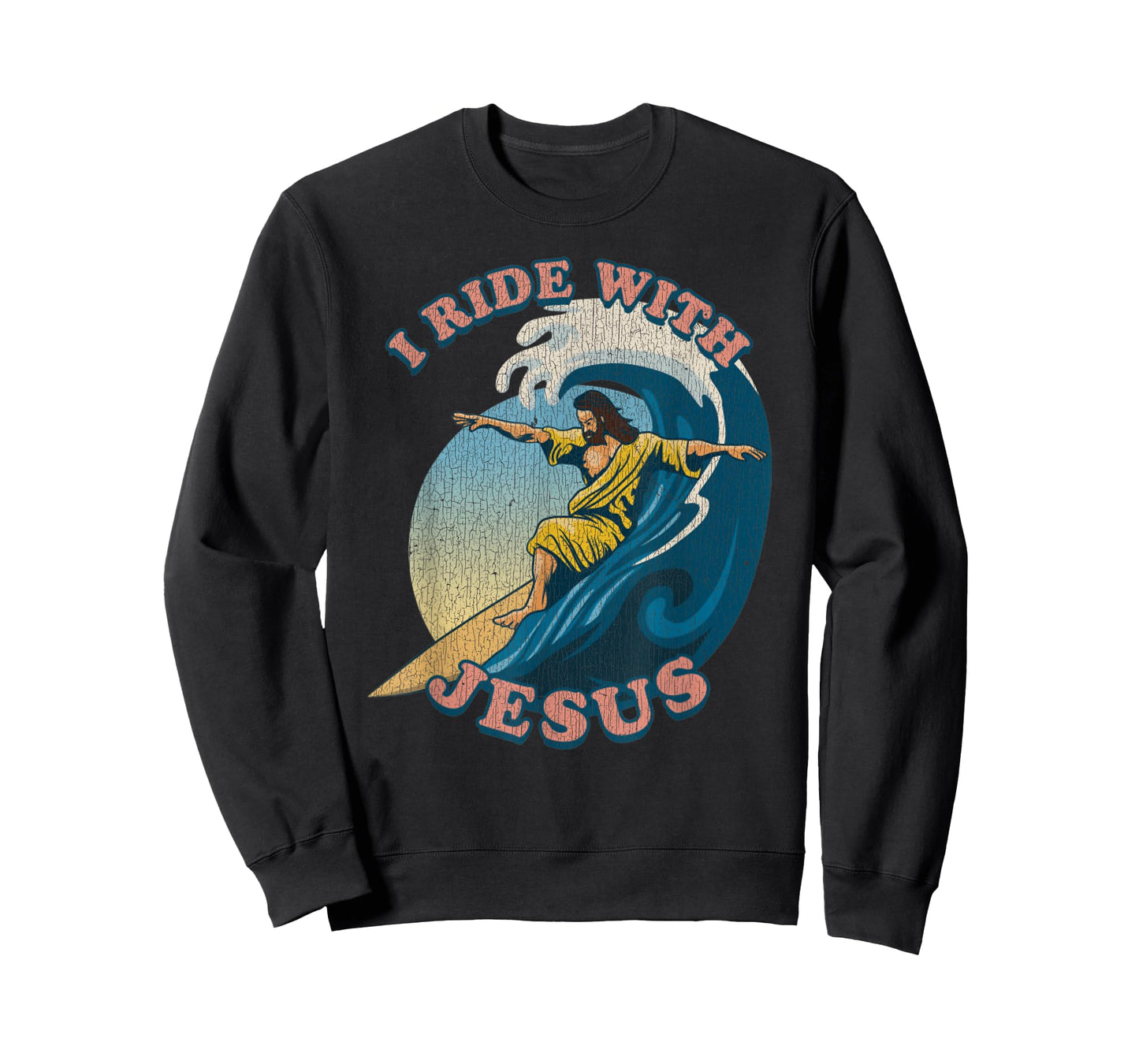 Vintage I Ride with Jesus Surfing Jesus T-Shirt