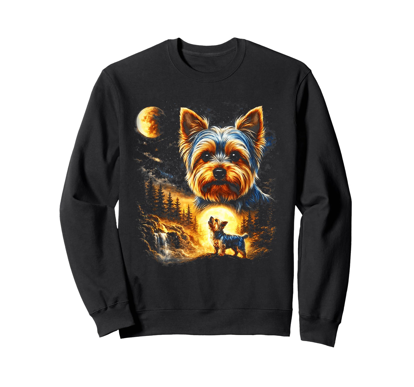Yorkie Howling to The Moon Vintage 90s Funny Dog Graphic T-Shirt
